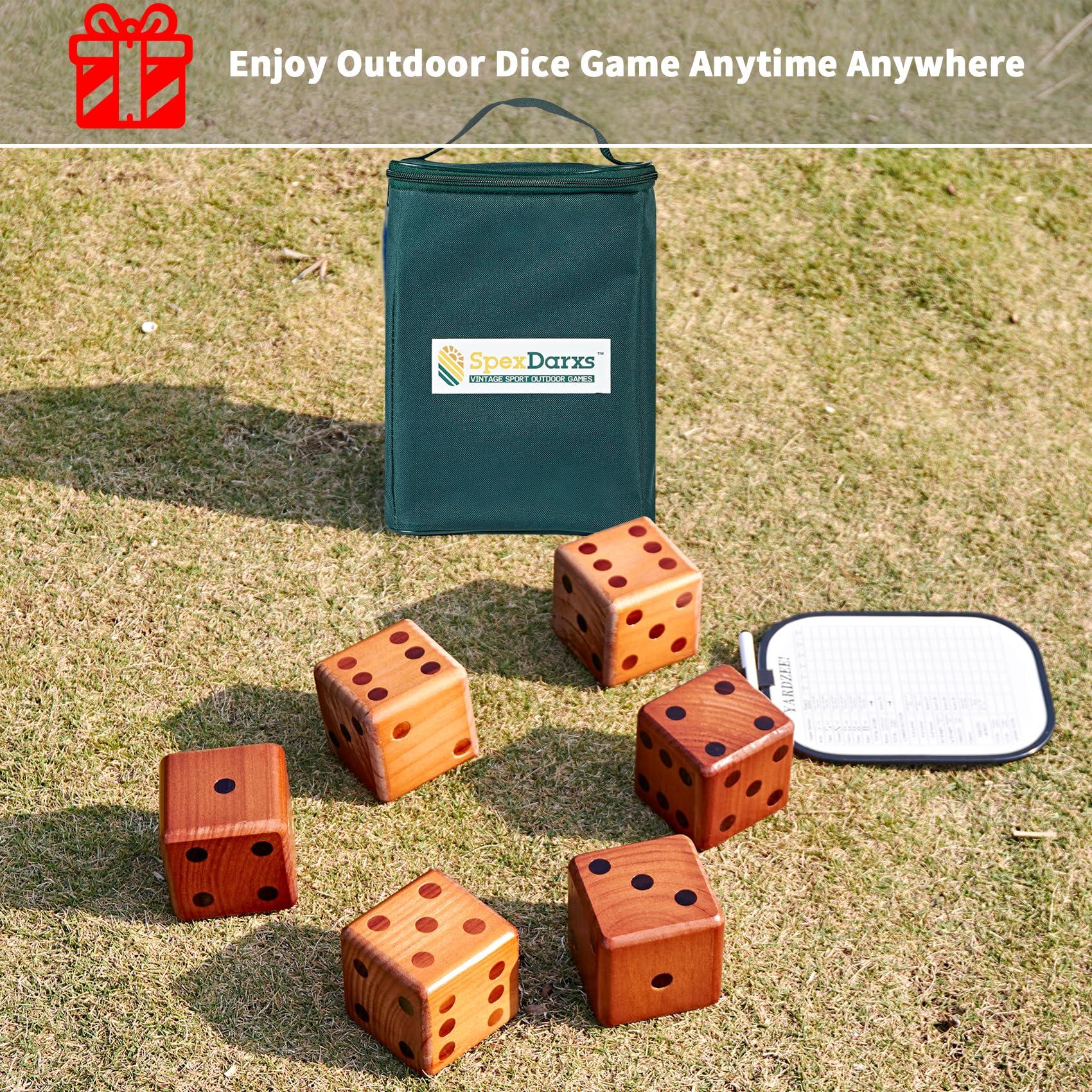 SpexDarxs SpexDarxs 3.5 Giant Yard Dice Set, Large Wooden Dice Set with Scoreboard & Carrying Bag, Indoor & Outdoor Backyard Lawn Game for Adult and Family