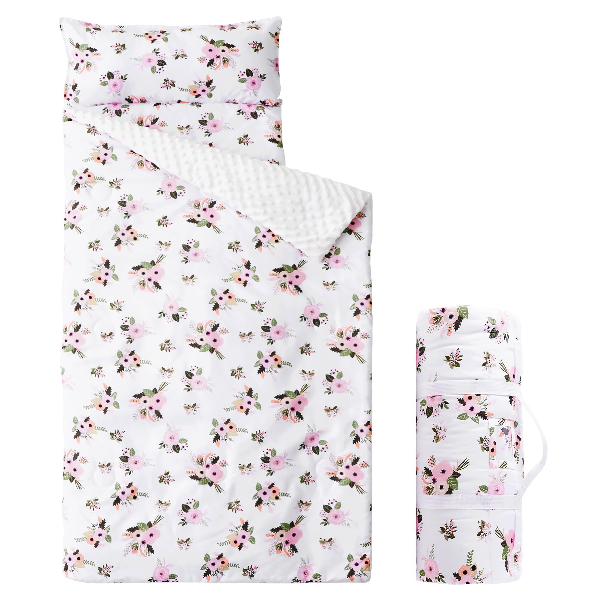 Bunnikins & Clover Bunnikins & Clover Toddler Nap Mat with Removable Pillow, Cotton Nap Mats for Preschool, Easy Clean Toddler Sleeping Mat for Kindergarten, Kids Sleeping Bag for Travel Camping