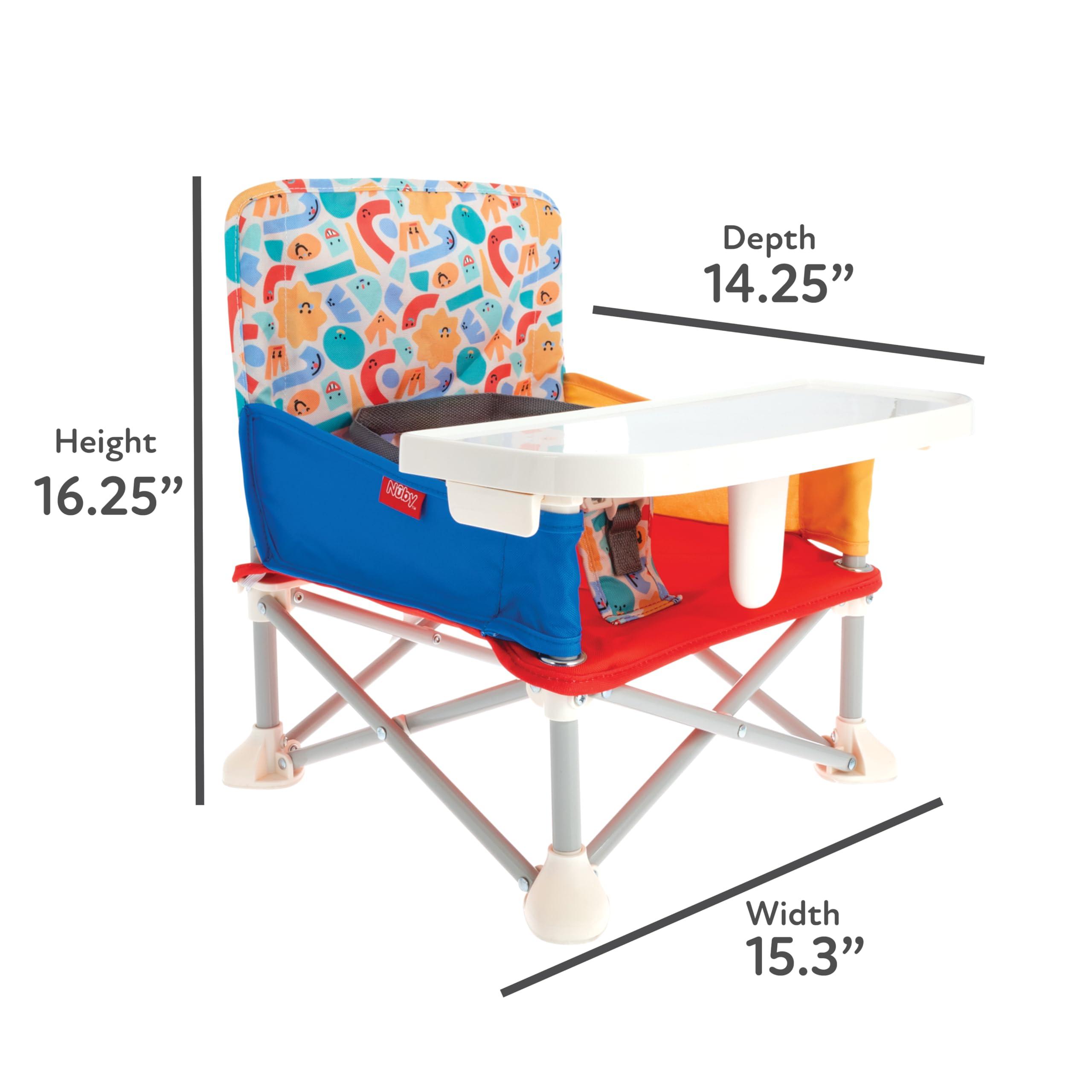 Nuby Nuby Easy Go Pop-Up Booster Seat with Removable Tray - 6+ Months - Portable Booster Seat for Floor for Indoor/Outdoor Use - 3-Point Safety Adjustable Straps - Includes Travel Bag - Fun Faces