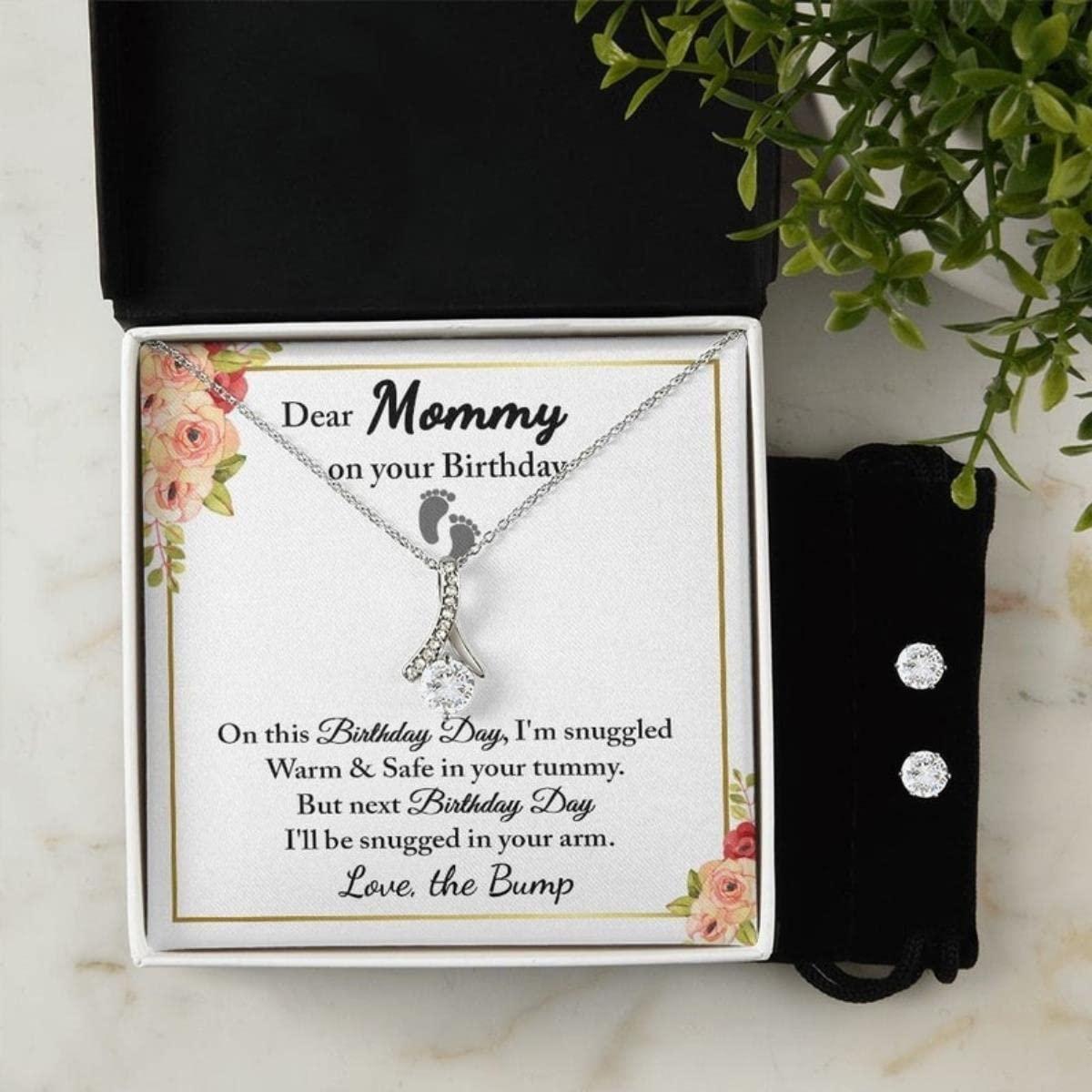 MAMABLUESKY Mom To Be Birthdays Day Alluring Necklace Earings Set, Mommy Birthday Gift from Baby, Mom To Be Necklace, Gift for Expecting Moms, New Mom Gift From Husband, Pregnancy Gift for Mom To Be, Birthdays Gift for Pregnant Wife, Birthday Moms To Be Gifts (L