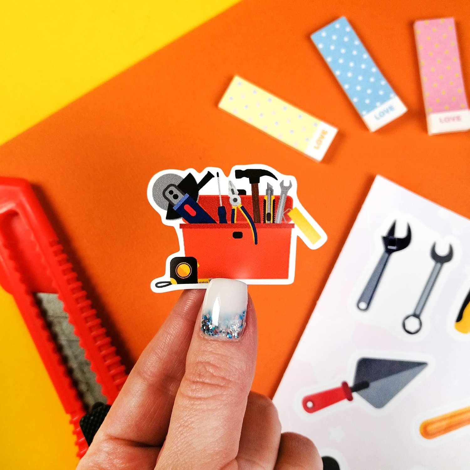 BulbaCraft 100Pcs Tool Stickers, Hammer Stickers, Tool Stickers and Decals - Tool Bench, Tool Set, Tool, Tool Box for Boys and Girls