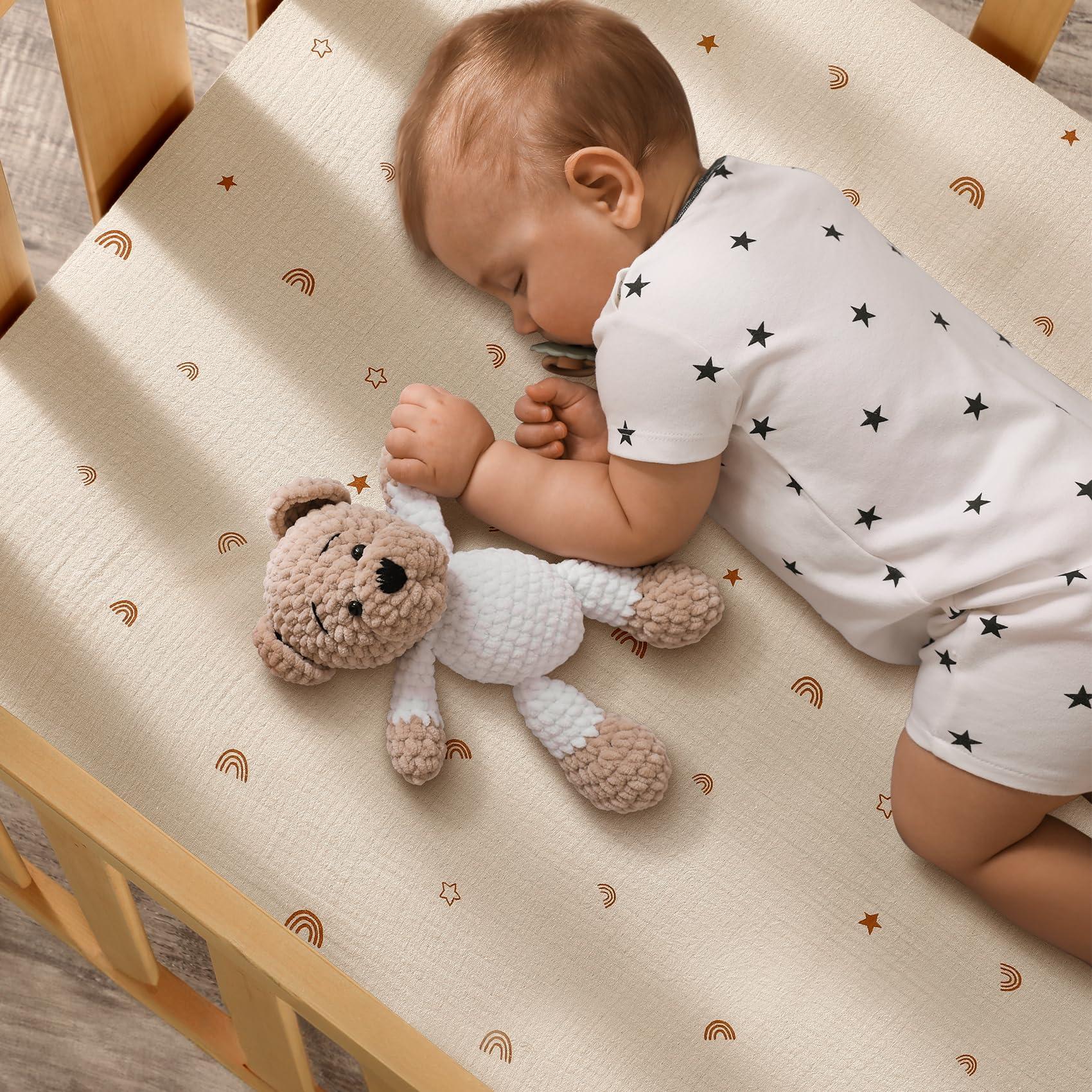 POIKSHARK Fitted Crib Sheet, 100% Organic Cotton Crib Sheet for Standard Crib and Toddler Mattresses 28"x 52", Soft and Breathable