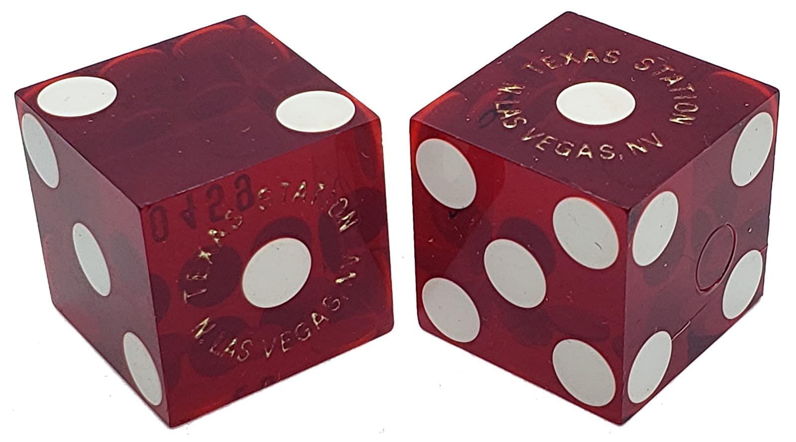 Generic Genuine Las Vegas Casino Table-Played Craps Dice Sets of 5 Matching Serial Numbers ... Plus Storage Pouch - Texas Station (Dark Red Polished)