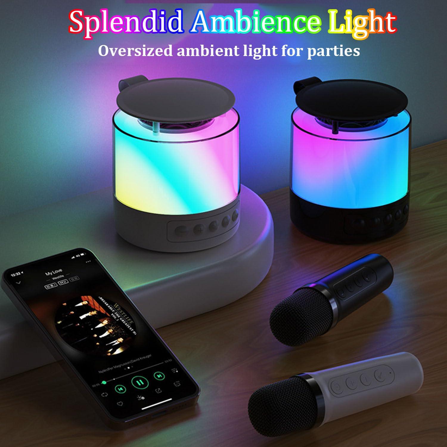 PUSHIZHIGUANG Mini Karaoke Machine for Kids Adults, Portable Bluetooth Karaoke Speaker with Wireless Microphone and LED Color Lights for Home Birthday Party for Girls or Boys Ages 4, 5,6,7,8,10+ (Pink, 1 Mic)