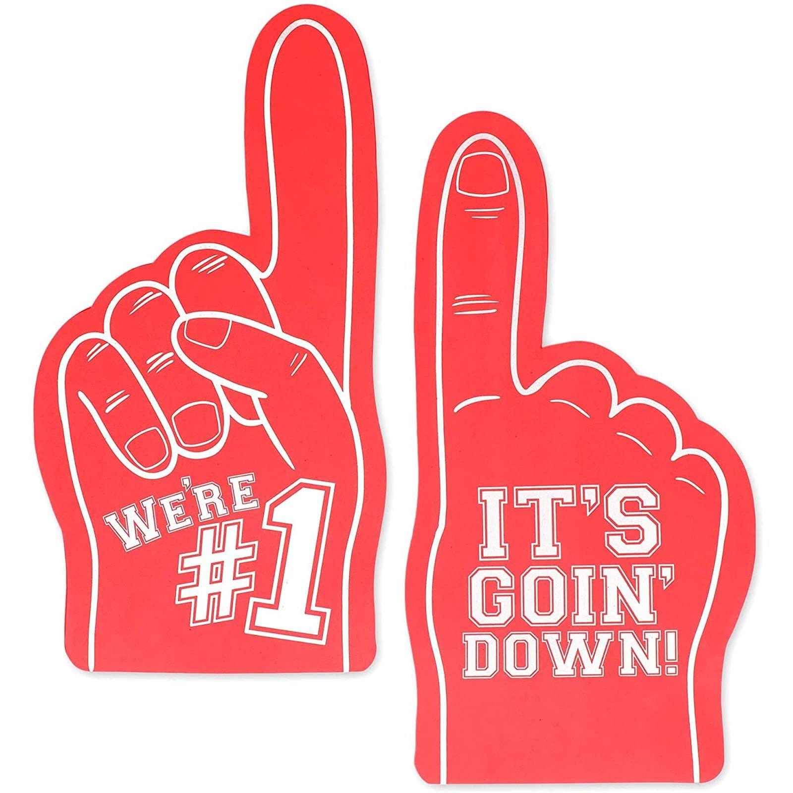 Okuna Outpost Okuna Outpost 2 Pack Red Foam Fingers #1, It\'s Goin\' Down for Sports Fan Accessories, Cheering, Party Favors, 17.5 Inch Giant Foam Hand