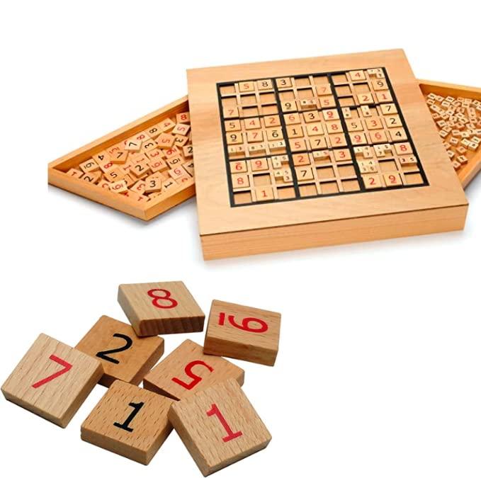 WE Games WE Games Wooden Sudoku Puzzle Board Game with Number & Thinking Tiles + Replacement Wooden Sudoku Number Tiles