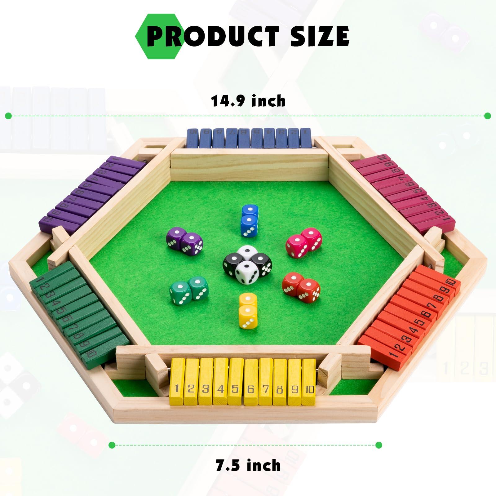 MNYUN MNYUN Shut The Box Game Large for 6 Players, 15 inch Wooden Board Table Math Game with 16 Dice and Instructions, Classics Close The Box Board Game