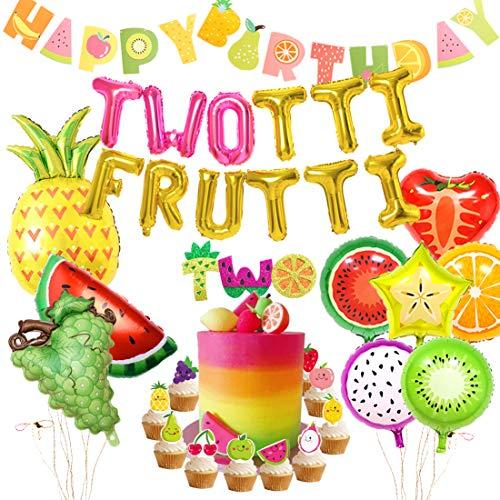 Sursurprise Tutti Frutti Party Decoration Kit Twotti Frutti Balloon Happy Birthday Banner Two Cake Topper for Girl’s Fruit 2nd Birthday