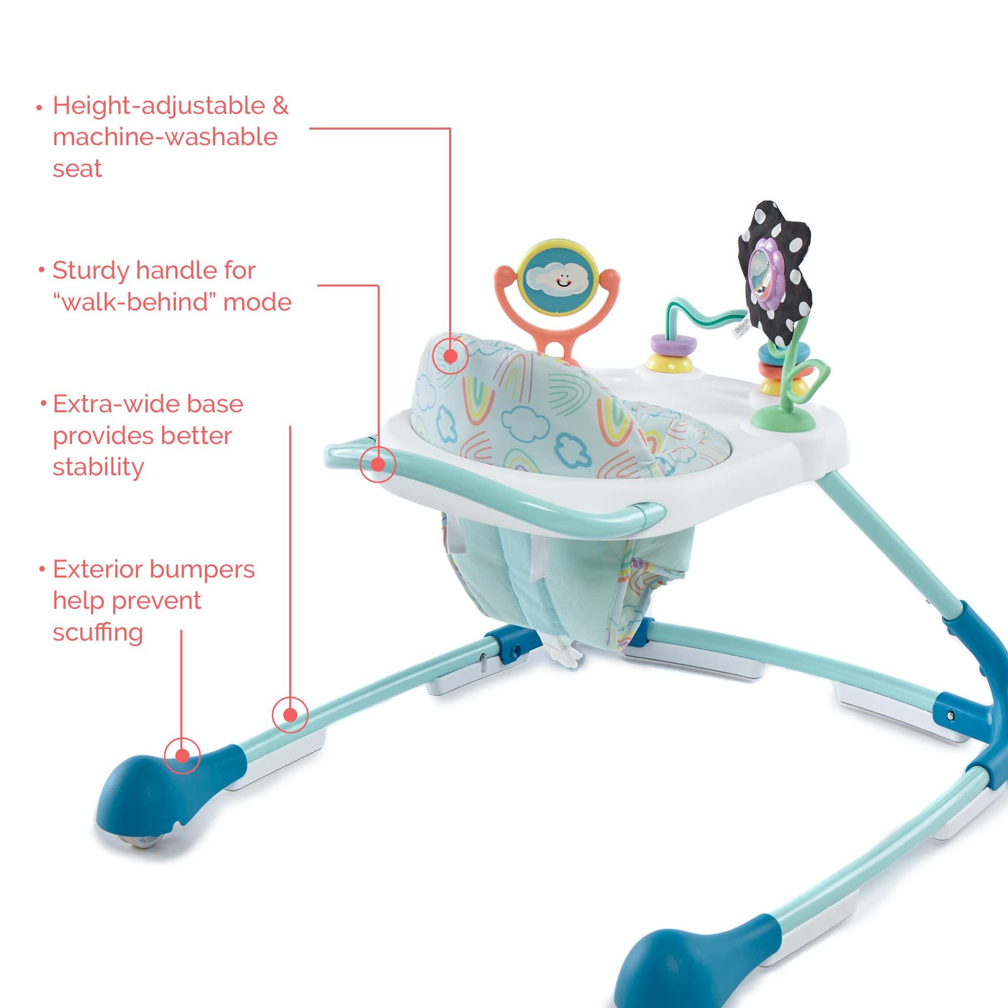 Kolcraft Kolcraft Tiny Steps Too Baby Walker, 2-in-1 Infant and Baby Activity Push Walker with Steel Base, Seated or Walk-Behind with wheels for Baby Girl or Boy, Baby Gift - Clouds and Rainbows