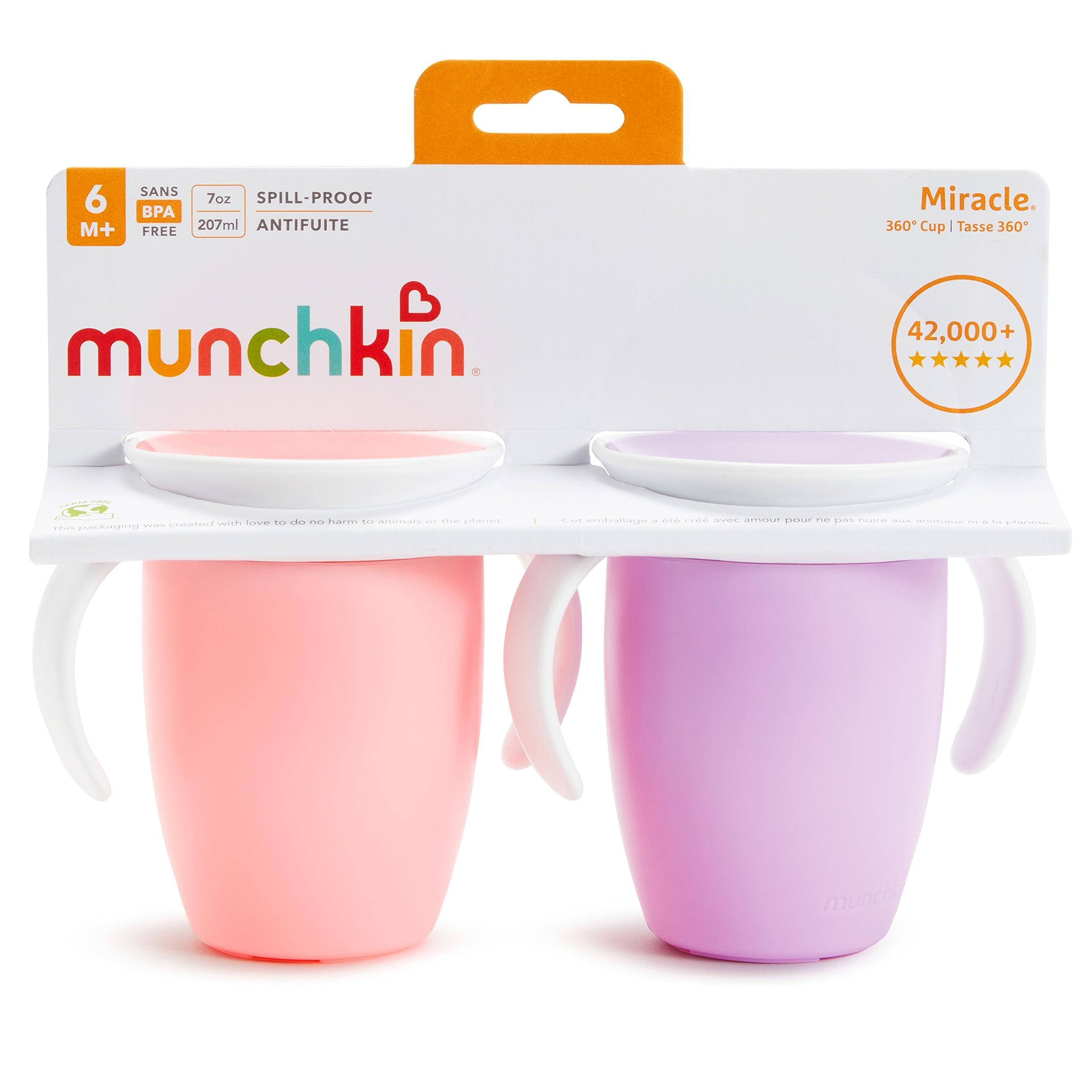 Munchkin Munchkin Miracle 360 Trainer Sippy Cup with Handles, Spill Proof, 7 Ounce, 2 Pack, Pink/Purple