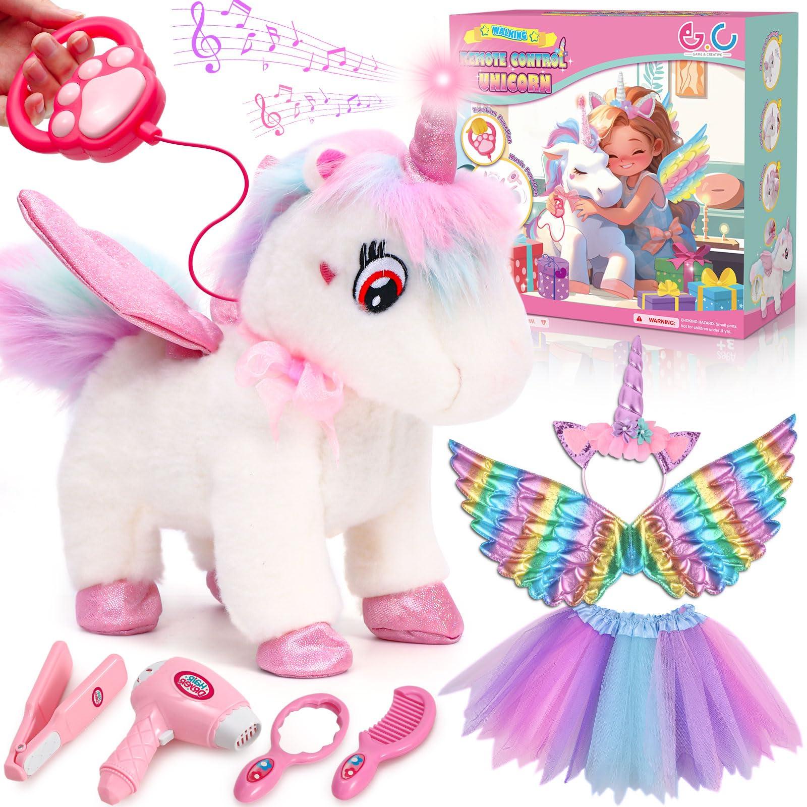 G.C G.C Unicorns Gifts for Girls Toys 3 4 5 6 Year Old, Walking Talking Electronic Interactive Remote Control Plush Unicorn & Costume, Pretend Play Pet Care Toy Birthday Gift for Toddler Kid Girl Age 3+