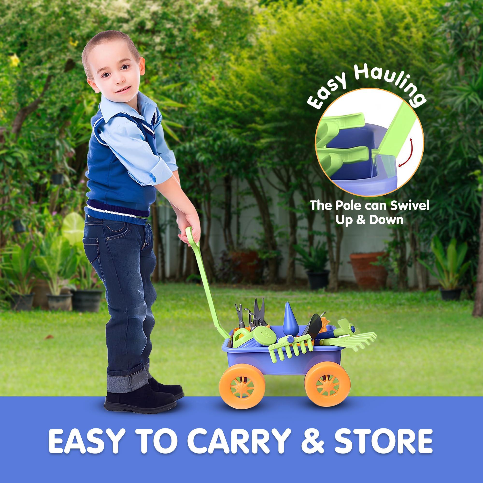 Liberty Imports Liberty Imports Pull Along Garden Wagon and Gardening Tools Toy Play Set for Toddlers, Kids with Outdoor Tools, Plant Pots, Accessories