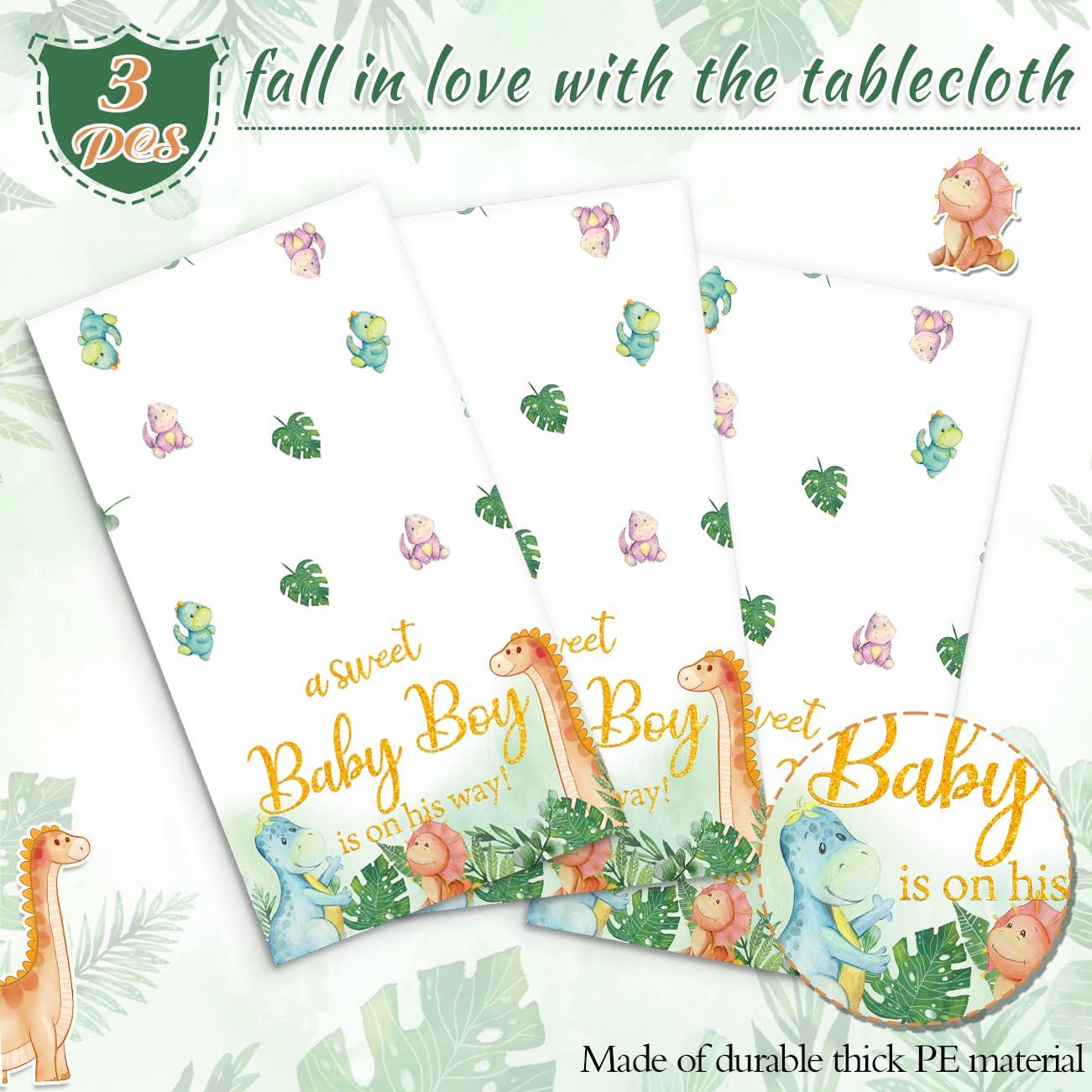 Haiyumaoyi Dinosaur Baby Shower Decorations Tablecloth for Boy - Dino Baby Shower Party Supplies Disposable Waterproof Plastic Table Cover, Dinosaur Theme Baby Boy Table Cloth Decorations 3 Pack (43in x 70in)