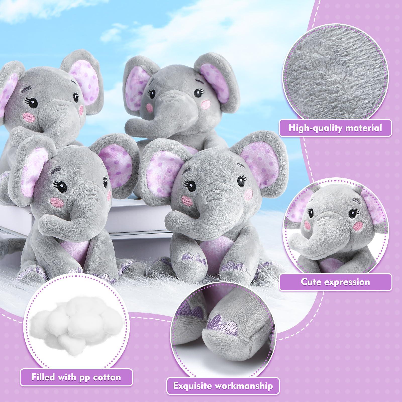 Libima Libima 4 Pcs Small Elephant Stuffed Animals Bulk 6 Inch Cute Elephant Plush Sets Soft Cuddly Stuffed Elephants for Boys Girls Baby Birthday Baby Shower Gender Reveal Party Supplies Decor (Purple)