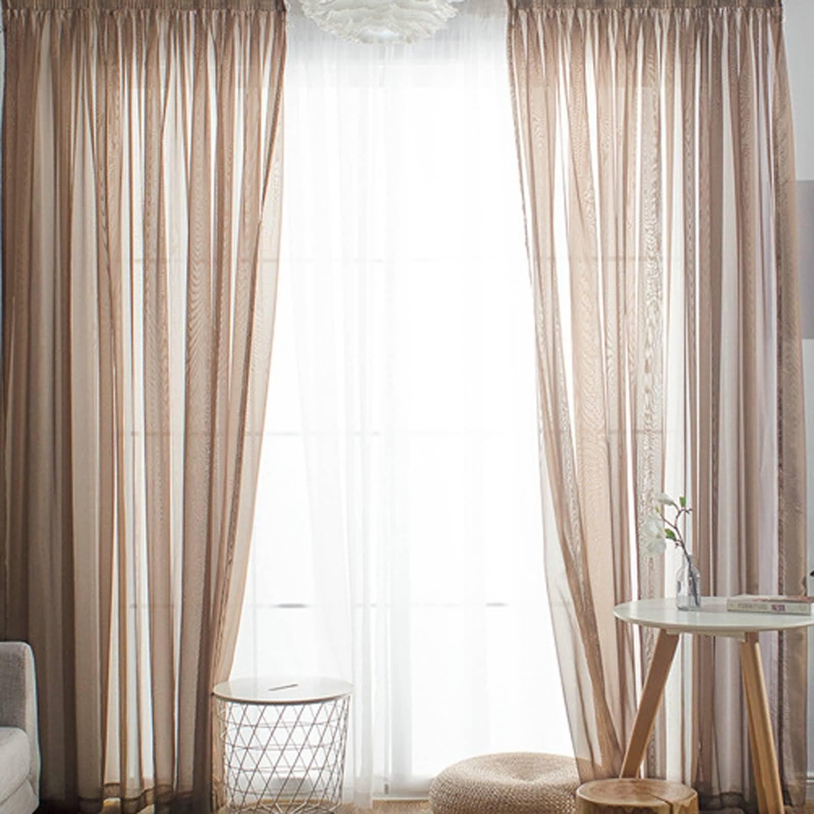 Mesnt Mesnt Room Curtains for Bedroom for Summer, Polyester Light and Breathable Voile Sheer Curtain for Living Room Translucent, Taupe-Punch Hole, 52W x 90H inch