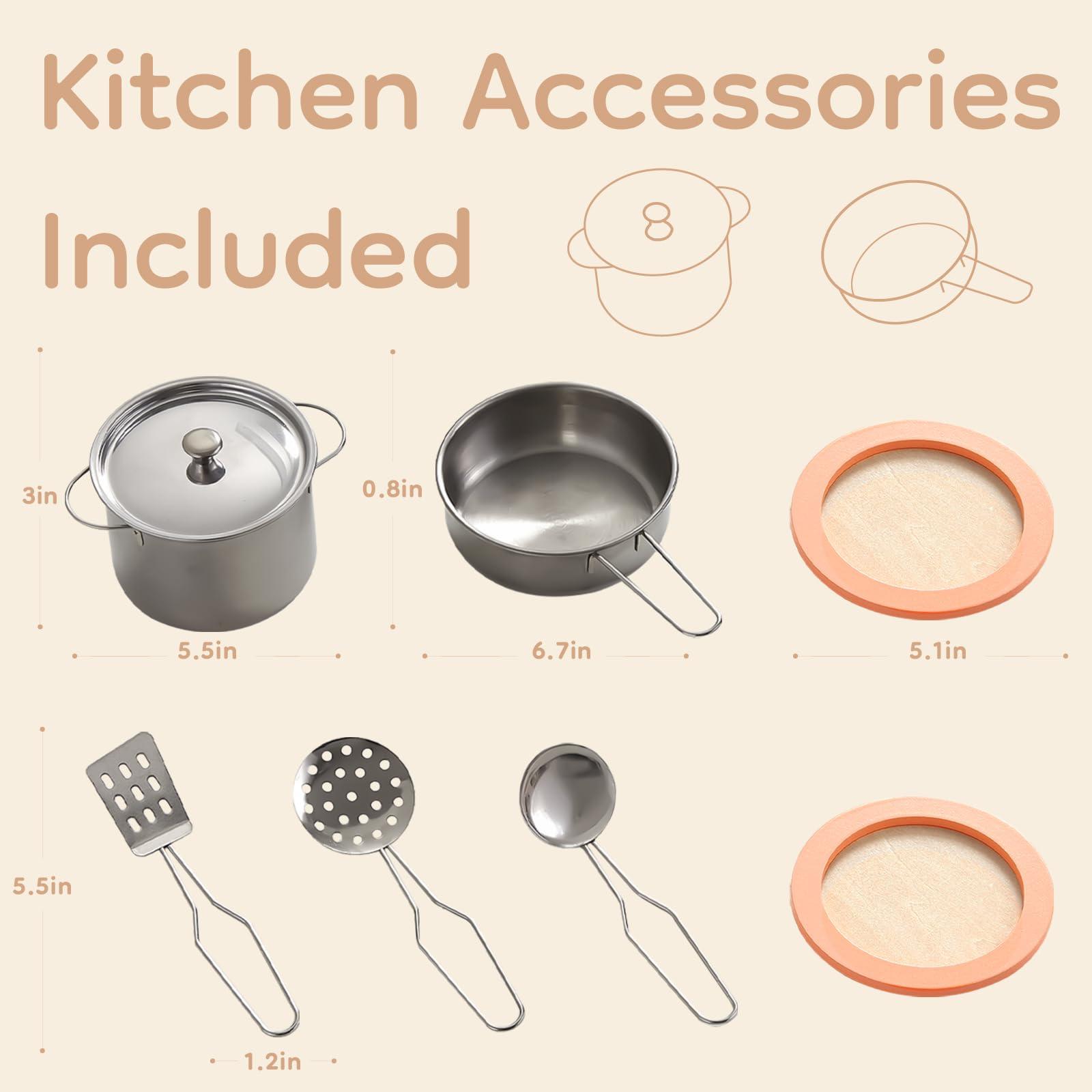 Pillowhale Pillowhale Play Kitchen Set, Wooden Toy Kids Kitchen Playset, Pretend Toddler Kitchen with Play Dishes Play Sink Microwave Oven Cookware Accessories Playset,Best Gift for Girls Boys 3+ Year Old(Red)