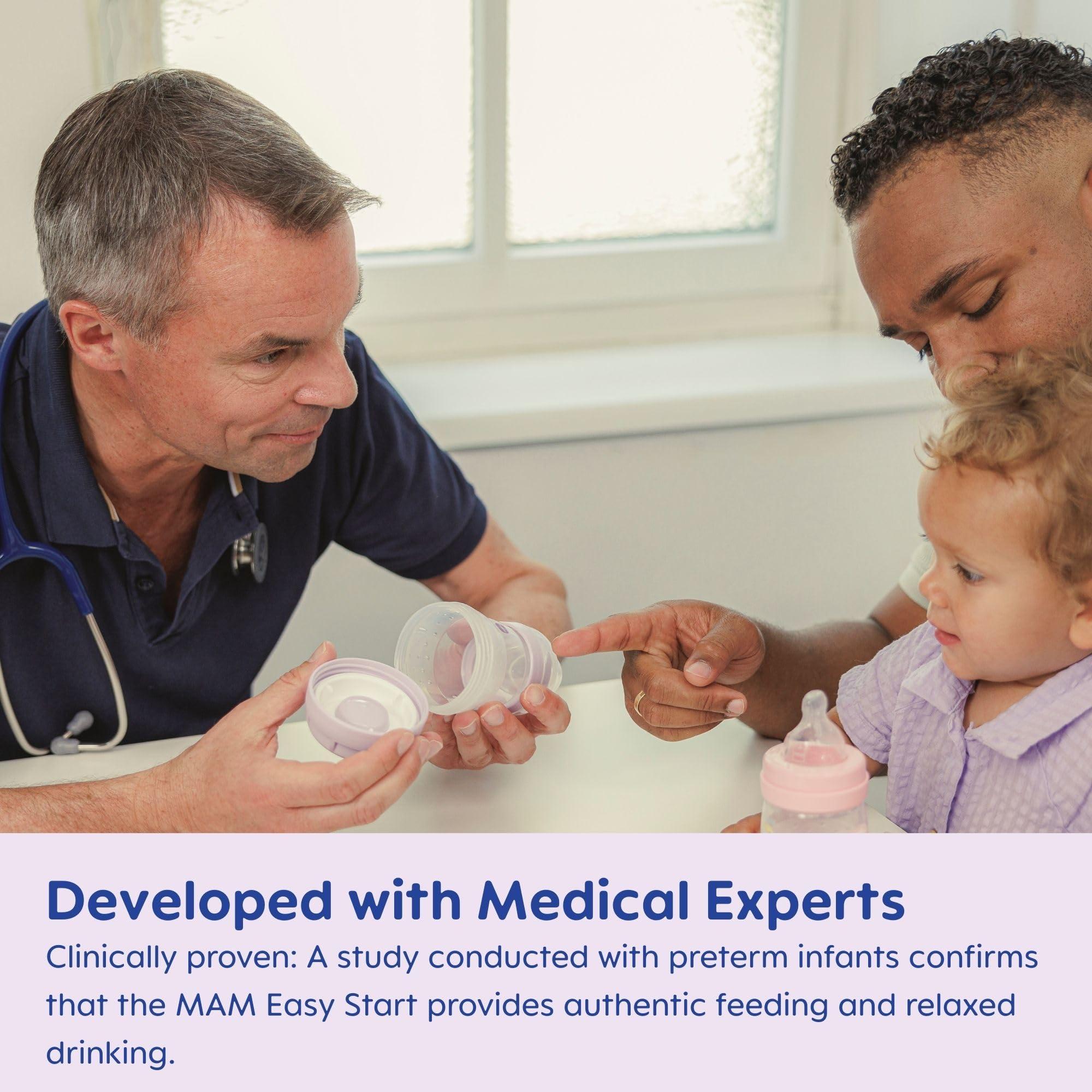 MAM MAM Easy Start Anti-Colic Baby Bottle, Fast Flow, Breastfeeding-Like Silicone Nipple Bottle, Reduces Colic, Gas, & Reflux, Easy-to-Clean, BPA-Free, Vented Baby Bottles for Newborns, 4 Plus Months