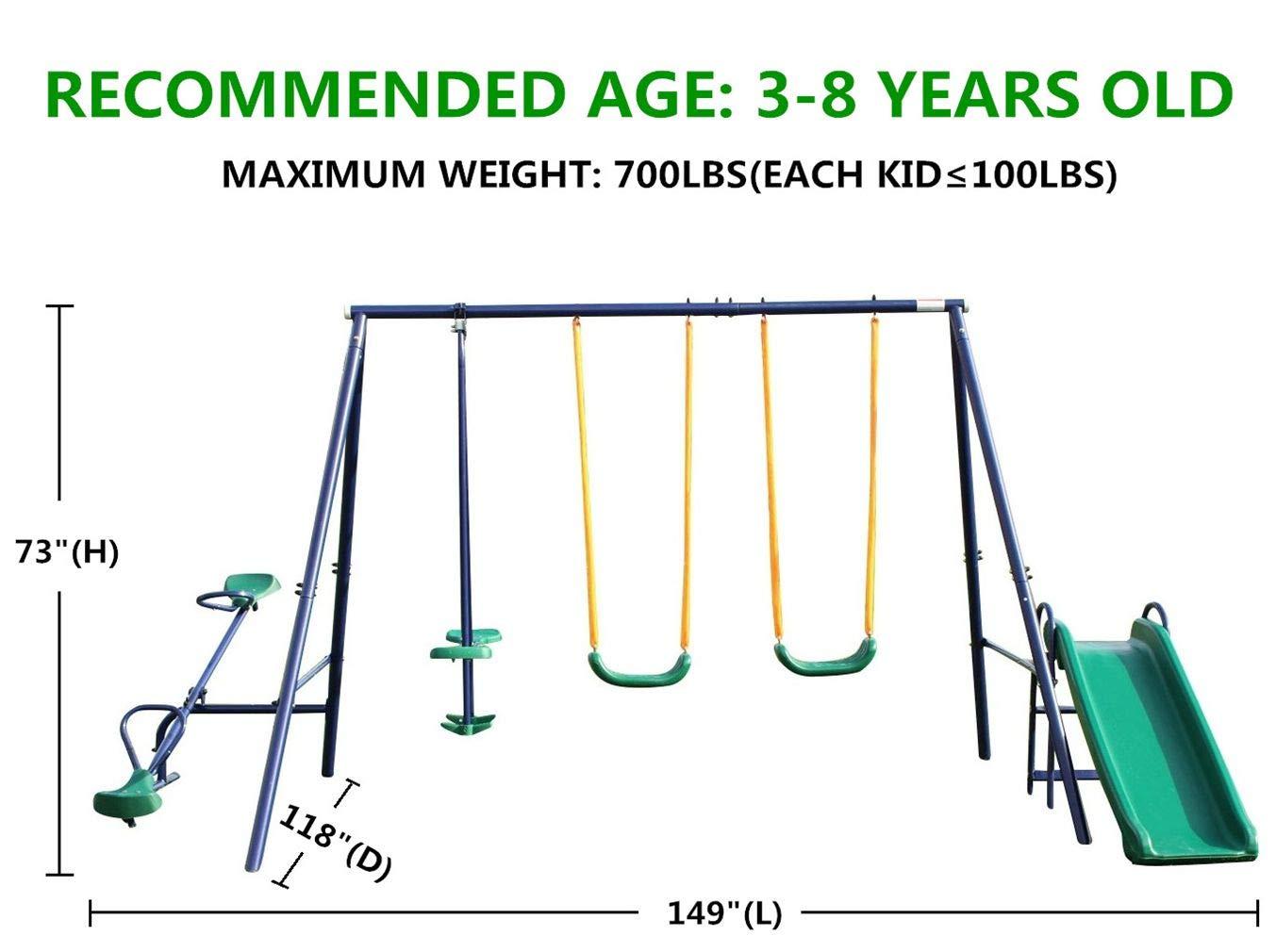 Zhangzhoushijumengwangluokejiyouxiangongsi Generic Kid Swing Set with Slide and Seesaw Swing Sets for Backyard Swingset Outdoor for Kids, Blue, W140860516