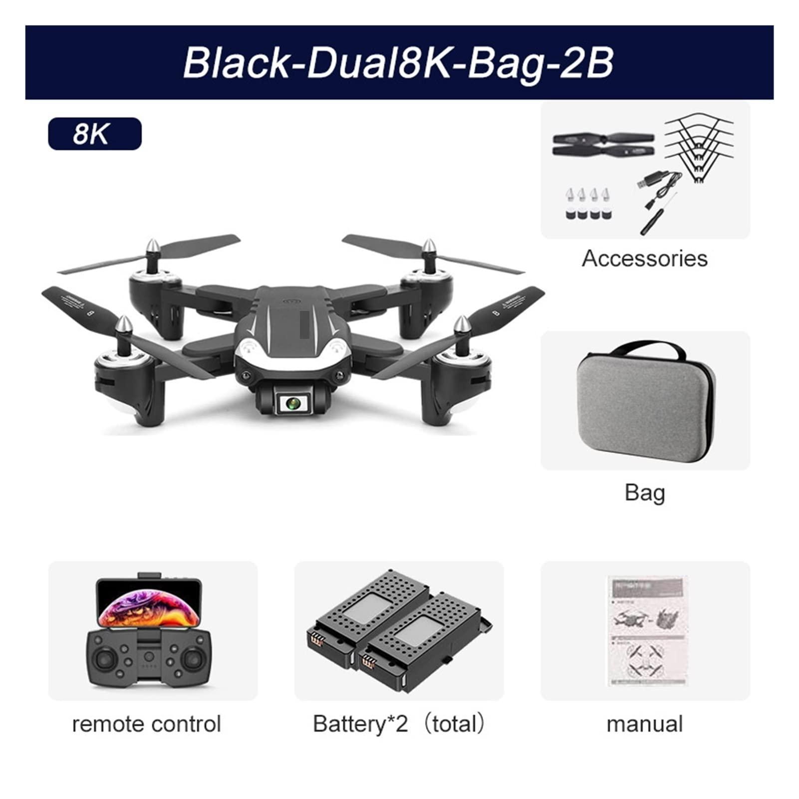DJFHDIHRFHBVCASIJ Drone GPS Drone 8K Dual HD Camera 5G WiFi FPV Three-Way Obstacle Avoidance Folding Quadcopter One Key Take Off/Landing (Color : Black 8K Pro Max 3B Size : 1) (Black Dual 8k Bag 2b 1)