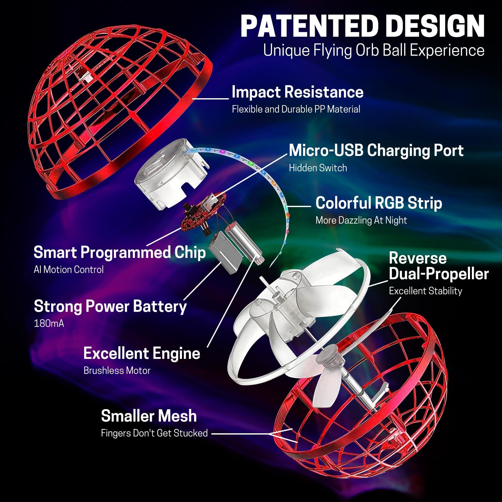 CASEIER CASEIER Flying Orb Galaxy Ball Toy 2024, Hover Orb with Magic Boomerang and Floating Function, Cool Mini Drone Ball Gift for Kids, Boys, Girls, Outdoor or Indoor Toys, Red