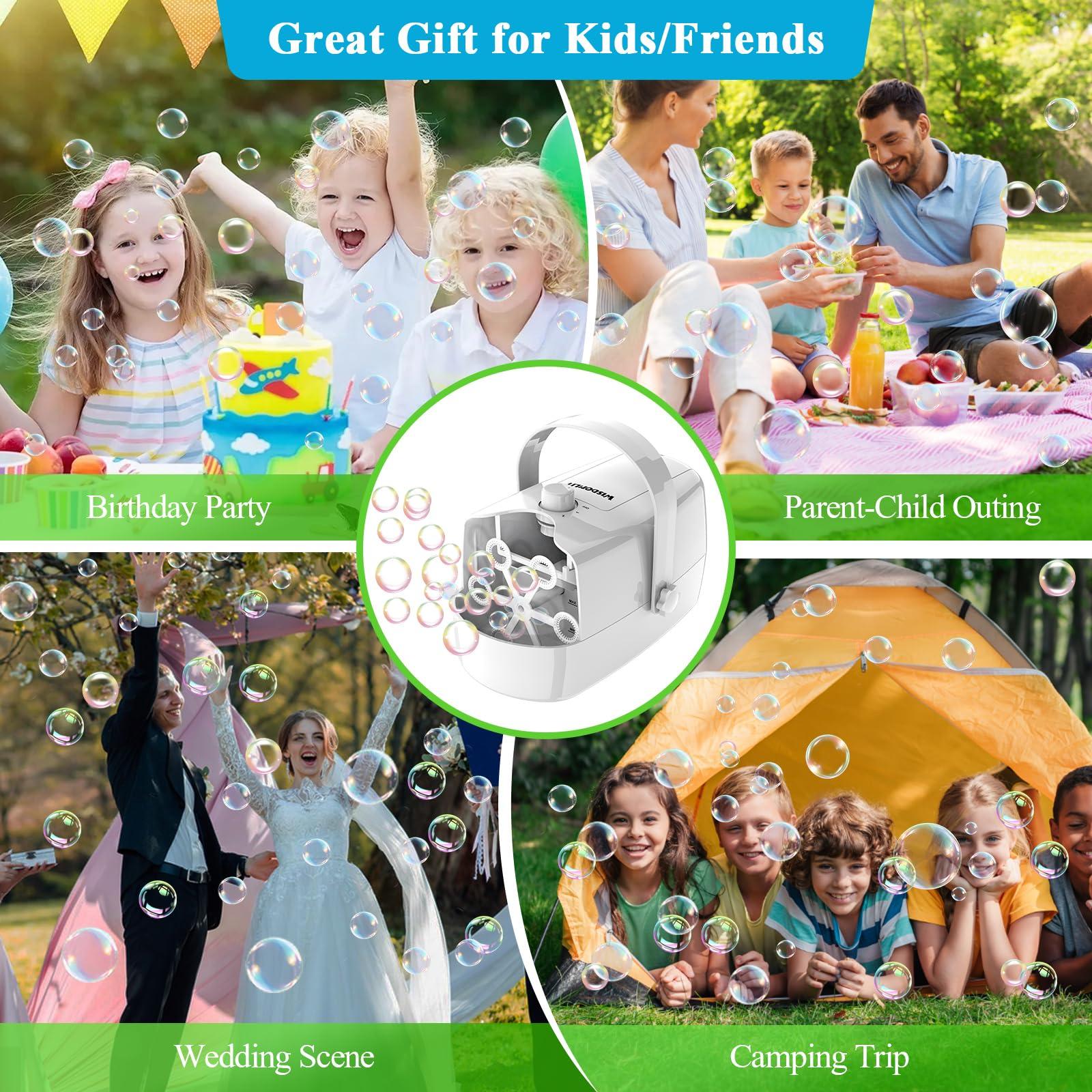 Wisdomlit Bubble Machine, Automatic Bubble Blower, 8000+ Big Bubbles Per Minute, Bubble Maker for Kids Toddlers, Operated by Plug-in or Batteries, Bubble Toys for Indoor Outdoor Birthday Party