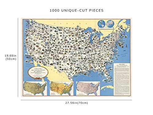 INFINITE PHOTOGRAPHS 1950 Map of United States of America | 1000 Piece Adult Jigsaw Puzzle | Birthday Present Gifts | Family Entertainment | Unique Gift