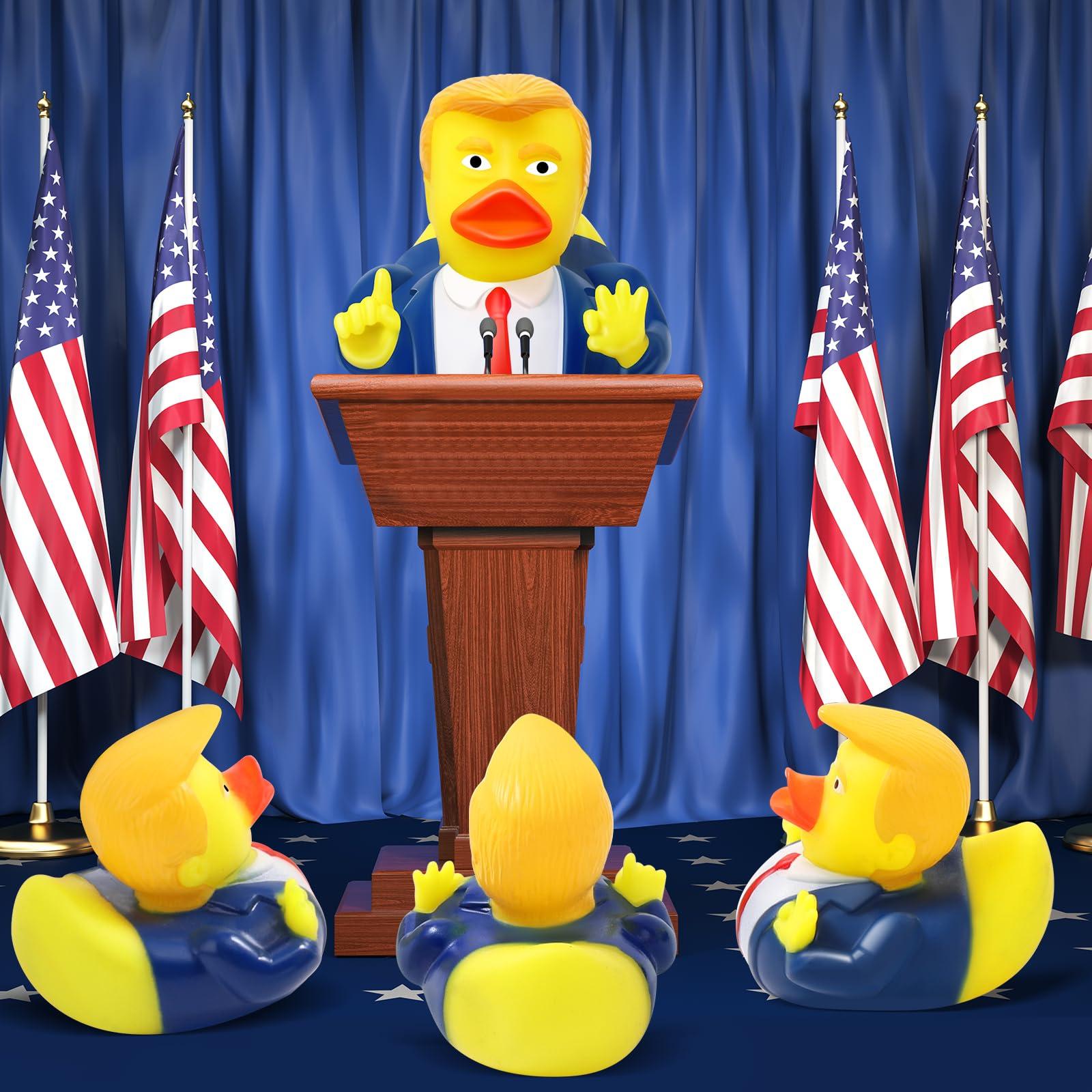 EYKOOW 24 Pcs Donald Trump Rubber Ducks with Card, Update Trump Ducks for Jeeps for President, Jeep Duck Baby Bath Toy with Trump Theme, Trump Valentines Day Gifts for Kids Adults Car Dashboard Decorations