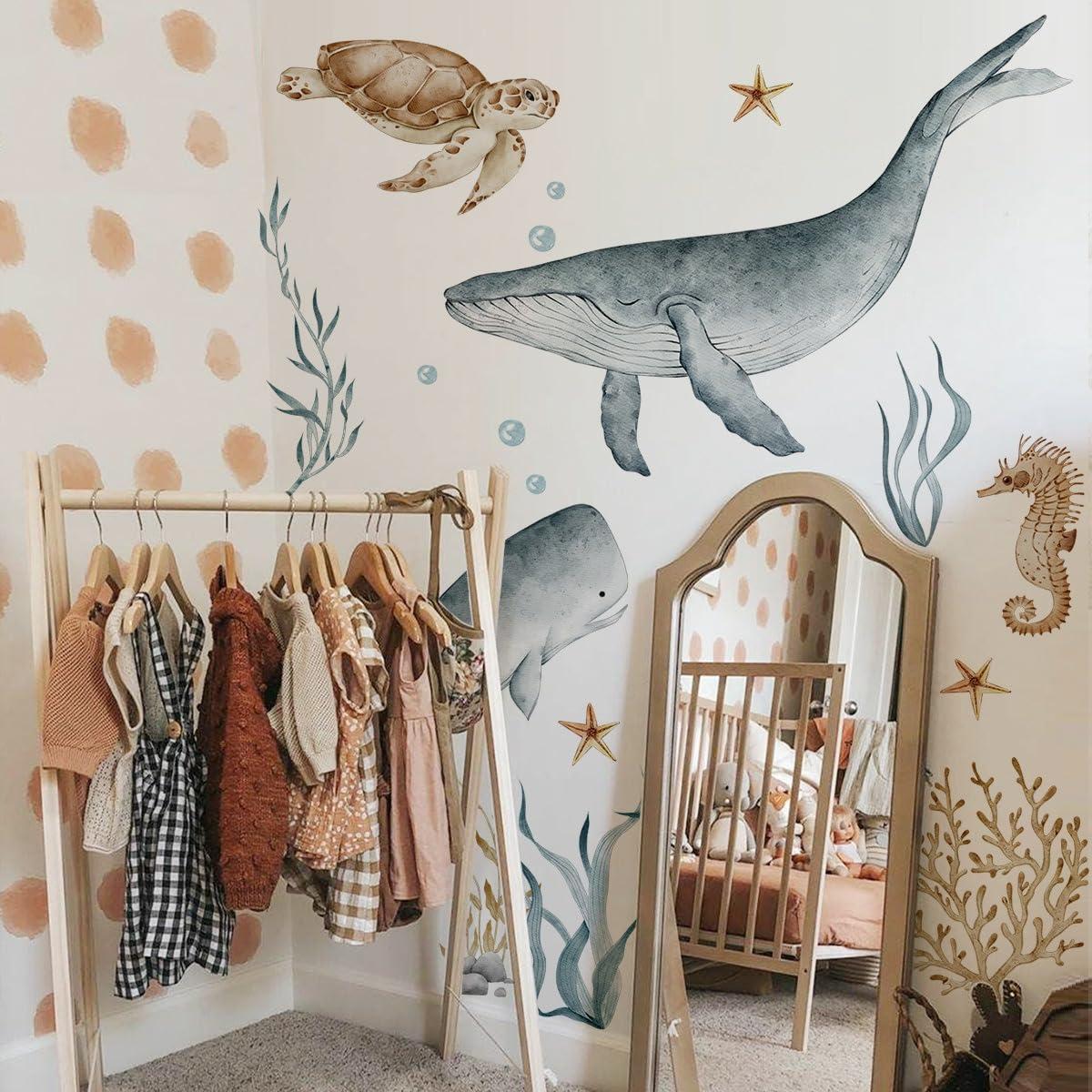 NXUEBDU NXUEBDU Under The Sea Wall Decals Large Whale Shark Wall Stickers Ocean Animals Wall Decals Baby Kids Boys Girls Room Bedroom Wall Decor