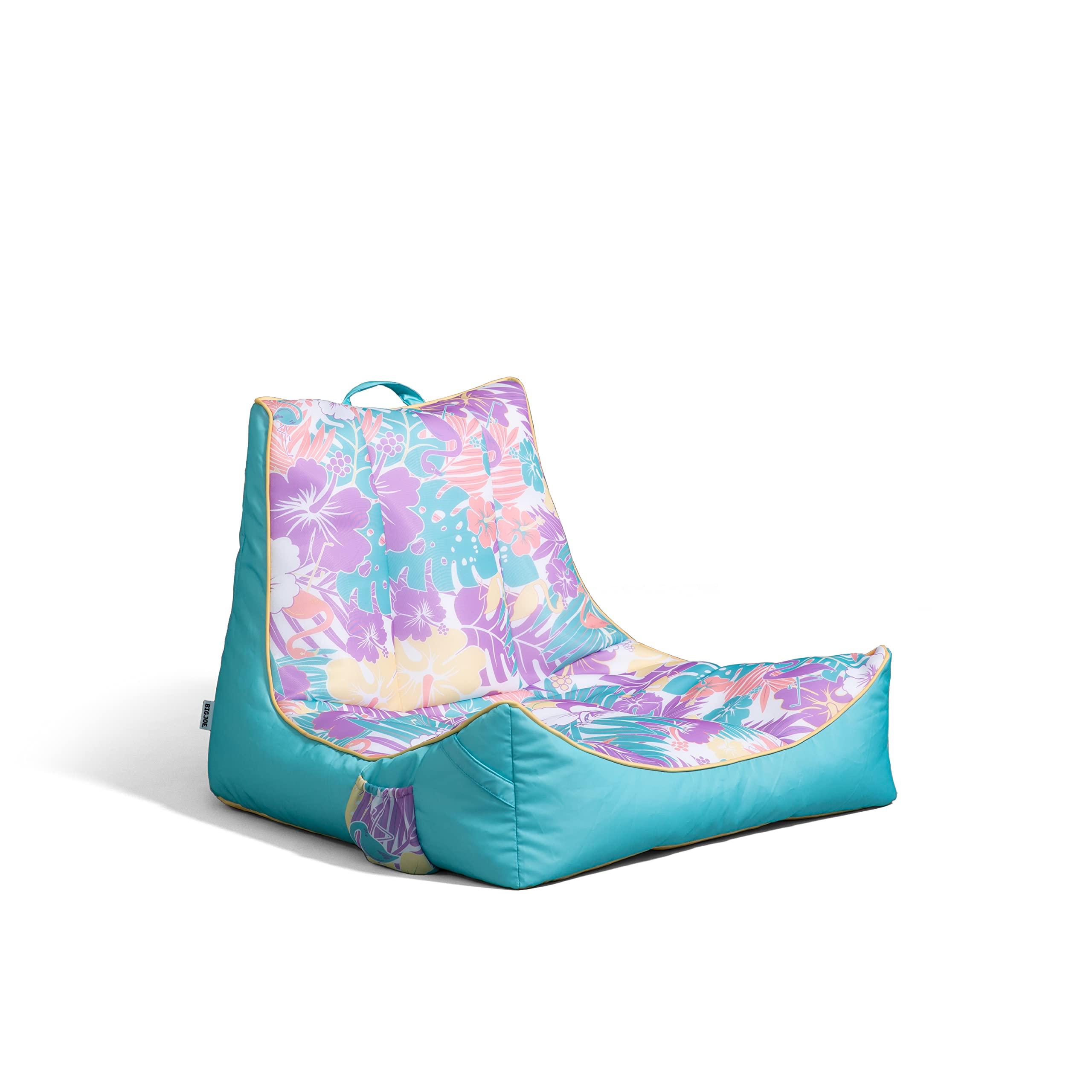 Big Joe Big Joe Captain's Float No Inflation Needed Pool Lounger with Drink Holder, Tropical Hibiscus Aqua Double Sided Mesh, Quick Draining Fabric, 3 feet