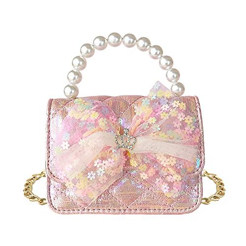 EleMirsa Little Girl Handbag Purse for Kids Toddlers Princess Pretend Play Dress Up Handbag Light Pink