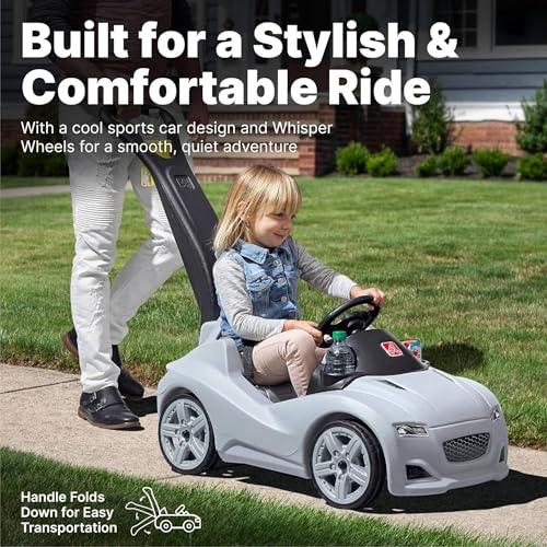 Step2 Step2 Whisper Ride Cruiser Kids Push Car, Ride On Toy, Stroller Substitute, Includes Seat Belt & Horn, Made of Durable Plastic, Max Weight 50 lbs., For Toddlers 1.5-4 Years Old, Gray
