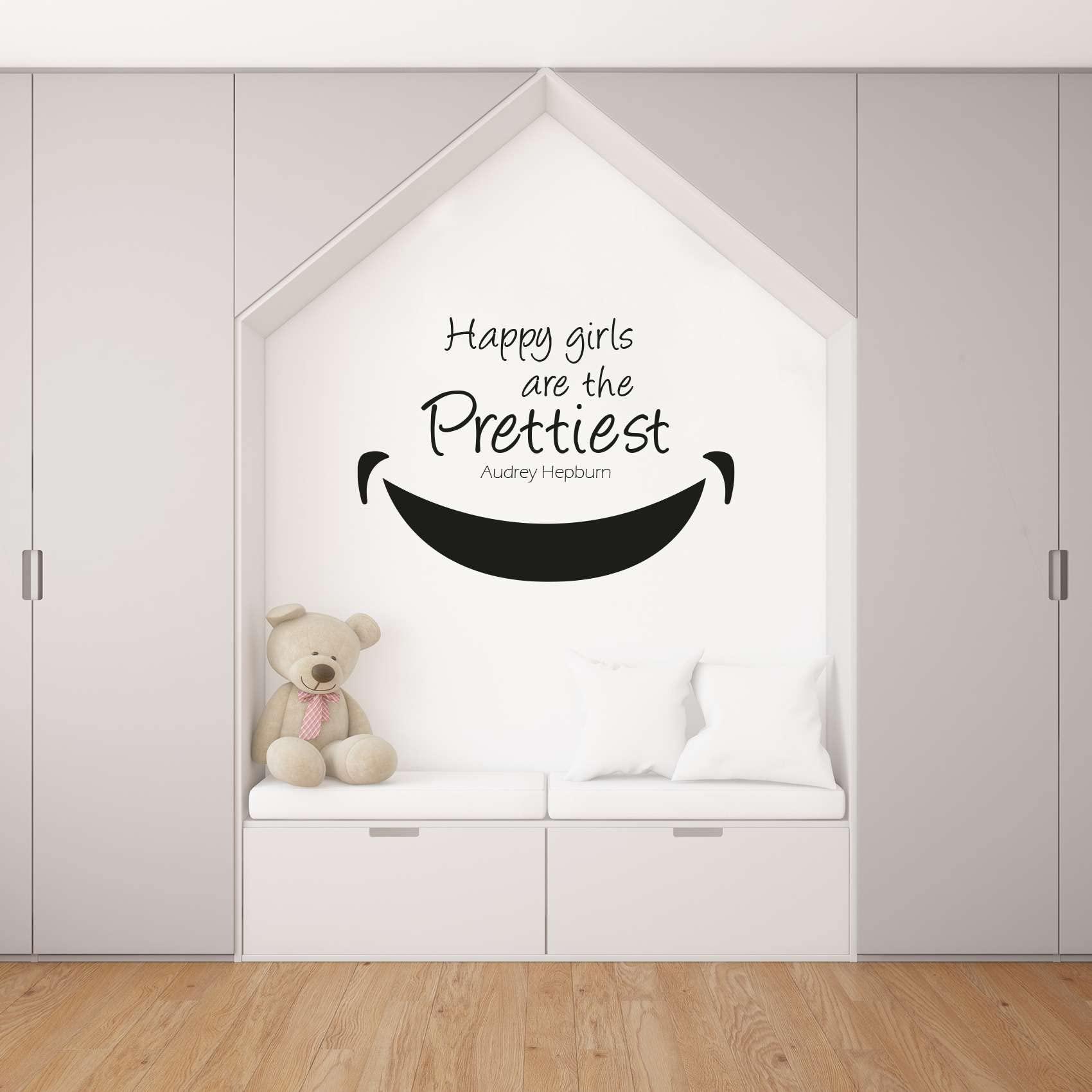 All Things Valuable Happy Girls Are The Prettiest - Audrey Hepburn Quote Inspirational One Big Beautiful Smile Dimples Vinyl Wall Art Wall Sticker Wall Decal Home Room Decoration Decal Kids Room Dcor Size (10x10 inch)