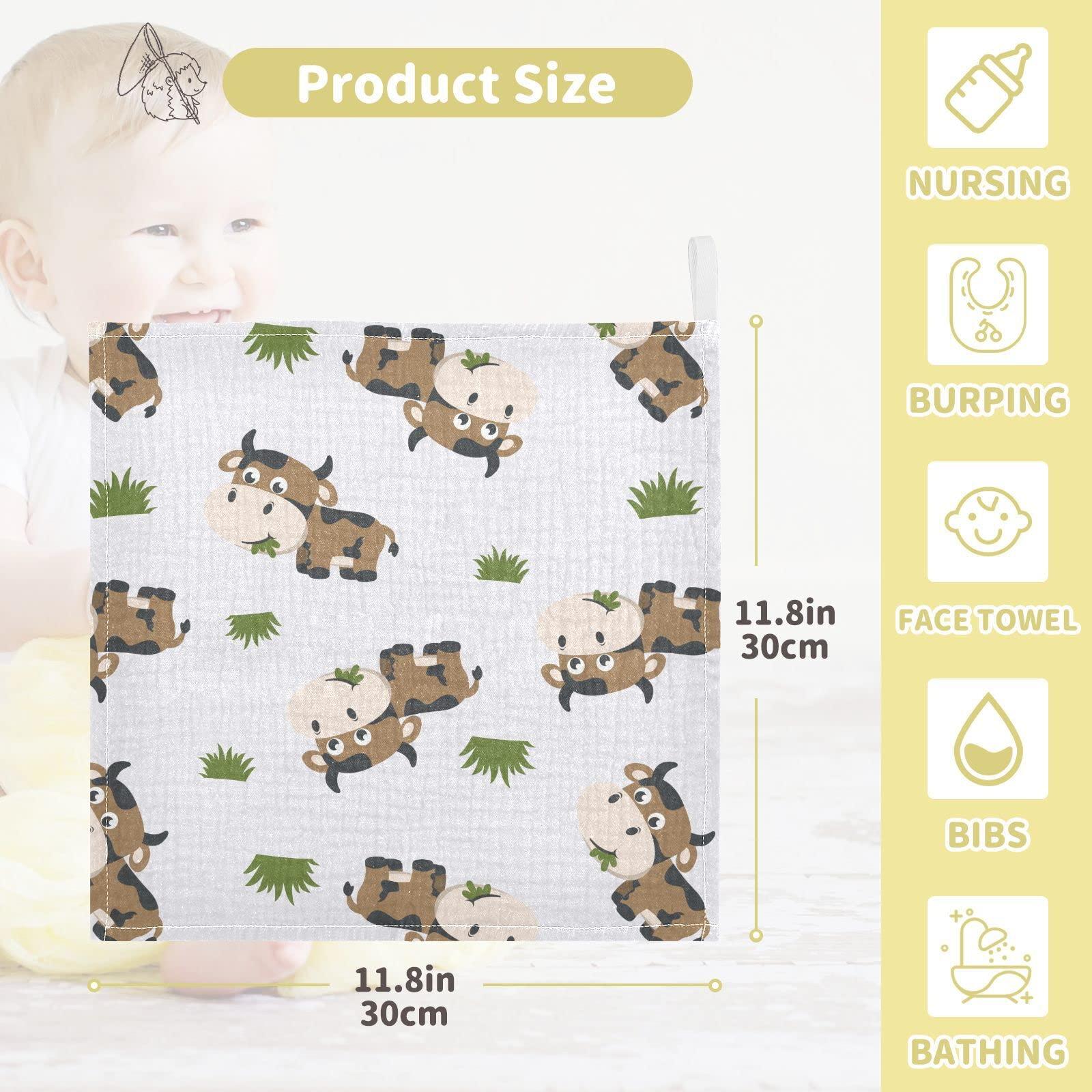 vvfelixl vvfelixl Baby Washcloths Cotton Brown Cow Grass Baby Muslin Washcloths Soft Baby Face Towel for Newborn Infants Baby Wipes, 11.8 X 11.8 Inch, 3 Pack