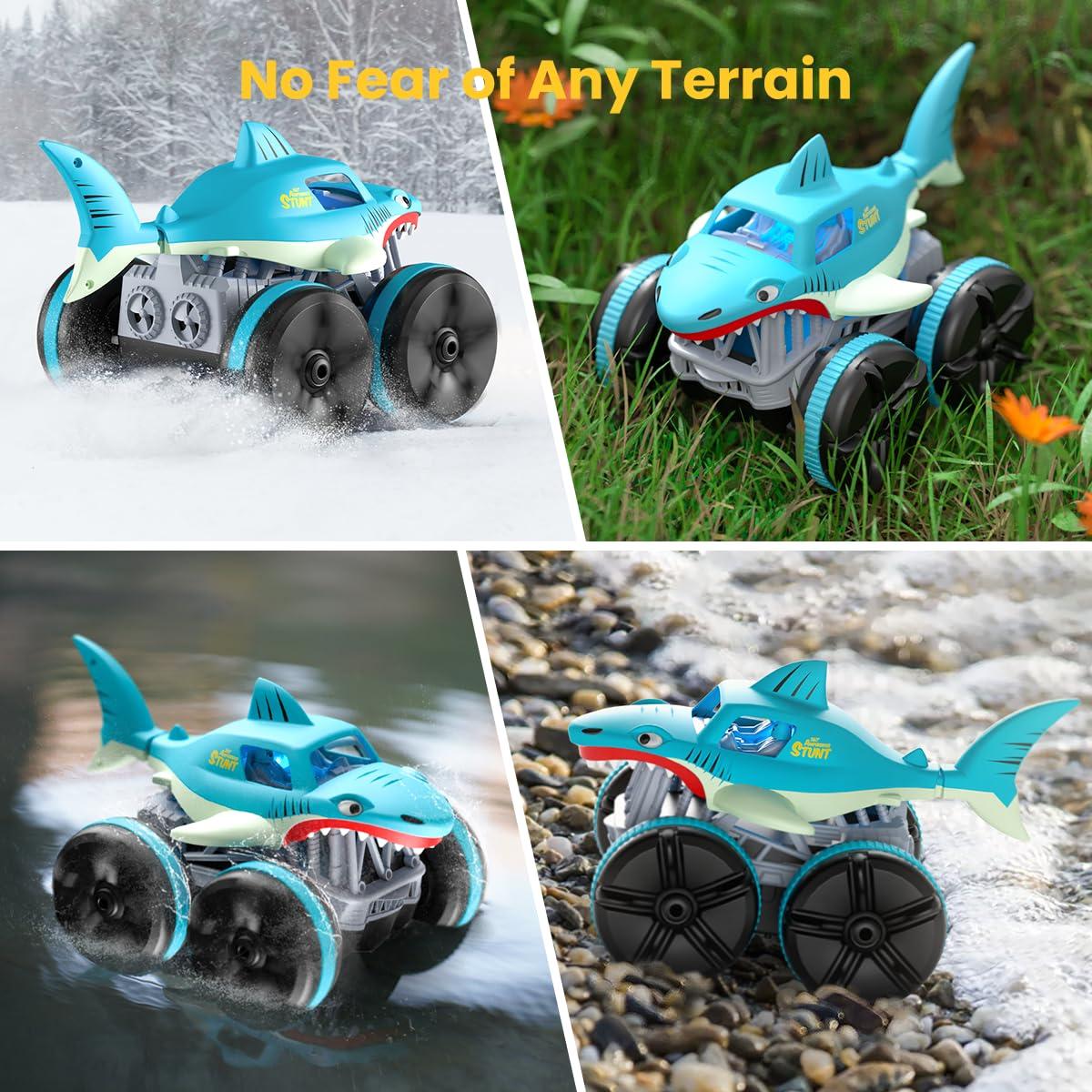 ifollower Amphibious Remote Control Car, Shark RC Cars All Terrain RC Truck, 360 Rotation LED Radio Controlled Crawler, 2.4GHz Monster Shark Trucks Christmas Birthday Gift for Boys Girls Age 3 4 5 6 7 8 9 10