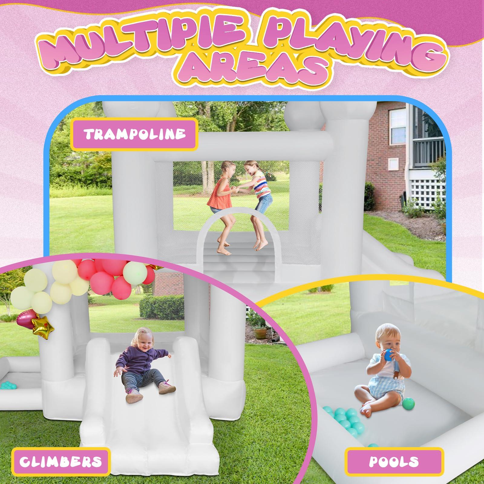 AKSPORT AKSPORT White Bounce House Castle Inflatable Jumping Castle with Slide & Air Blower for Kid, Wedding, Birthday Party Castle, 9 * 9 * 7FT