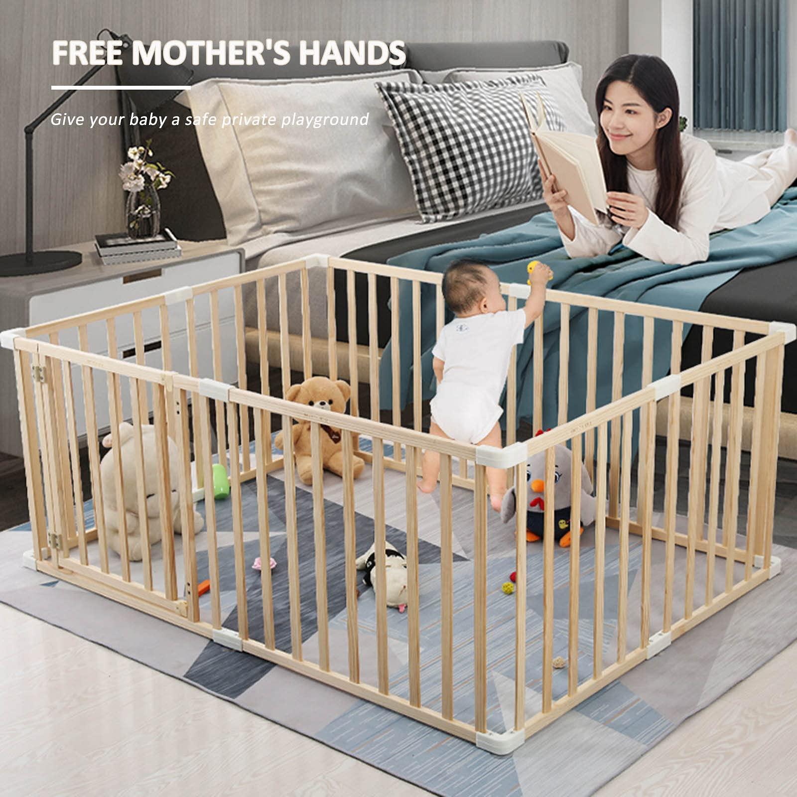 Jolan Portable Baby Playpen,Wooden Baby Fence with Door,Crawling Playpen,Indoor Outdoor Safety Playard Fence,Breathable/Durable Playpen for Baby and Toddlers,with Anti-slip Bases,200200cm