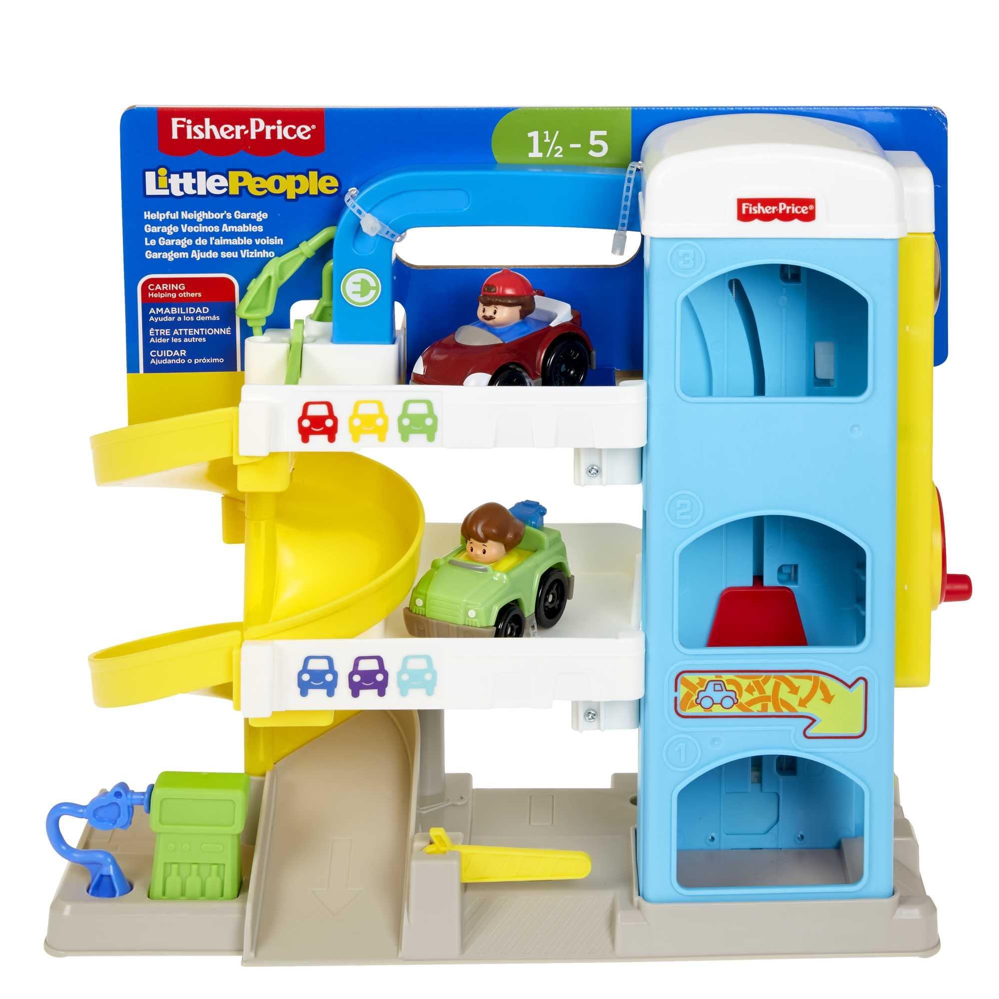 Fisher-Price Fisher-Price Little People Toddler Toy Helpful Neighbors Garage Playset with Spiral Ramp & 2 Cars for Pretend Play Ages 18+ Months