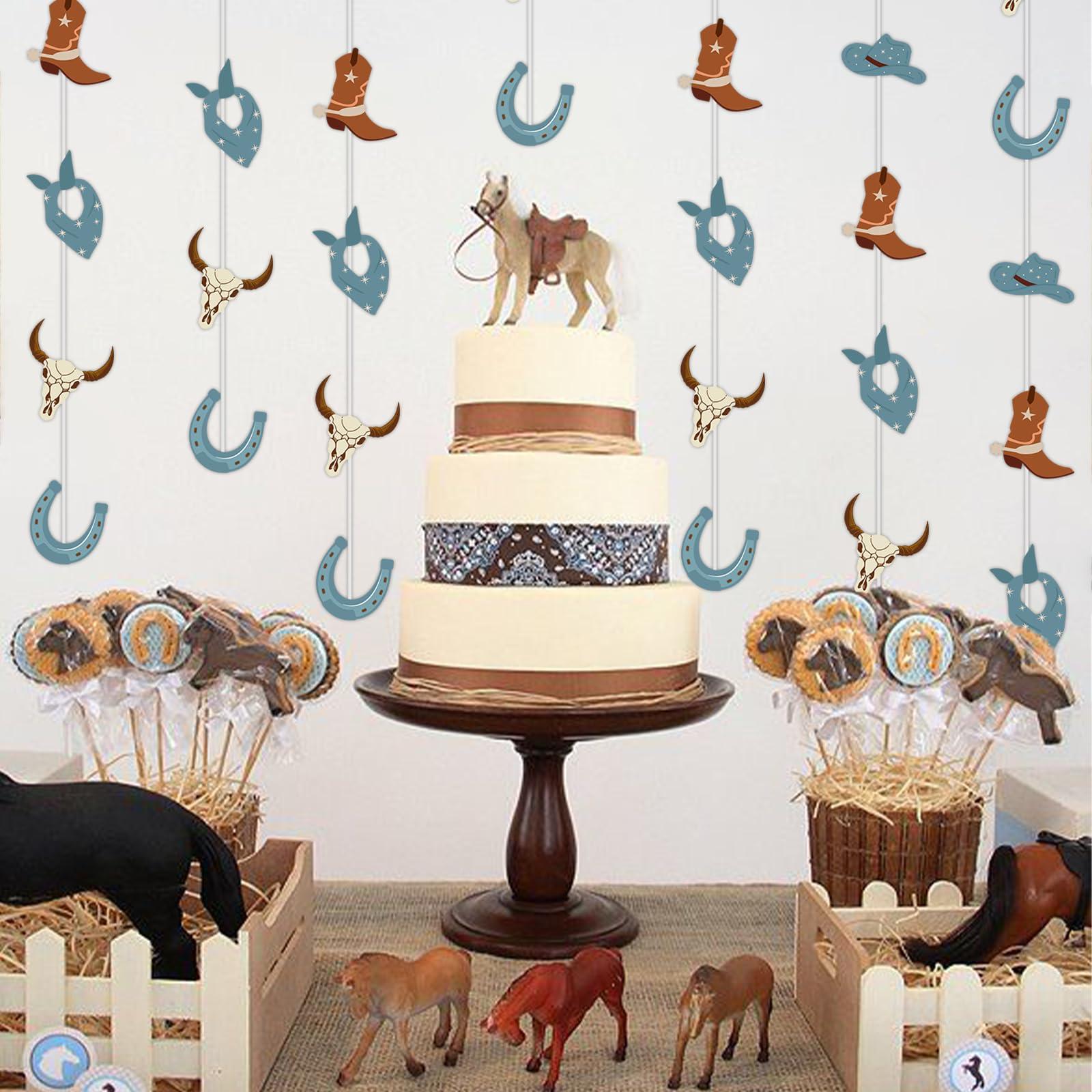 Kreatwow Kreatwow Western Cowboy Party Decorations Blue Cowboy garland Cowboy Party Hanging Garland for First Birthday Wild Farm Animal My First Rodeo Baby Shower Supplies with Cow Print Streamer