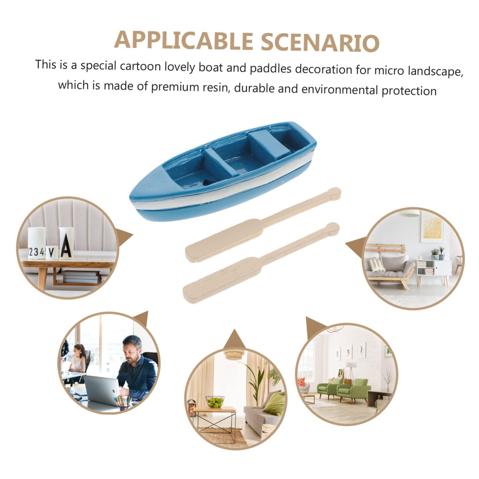SAFIGLE SAFIGLE 2pcs Asian Decor Resin Rowing Boat Ornament Micro Landscape Boat Micro Landscape Ornaments Sailboat Figurine Home Decor Work Desk Accessories Paddles Model Glass Wooden Model