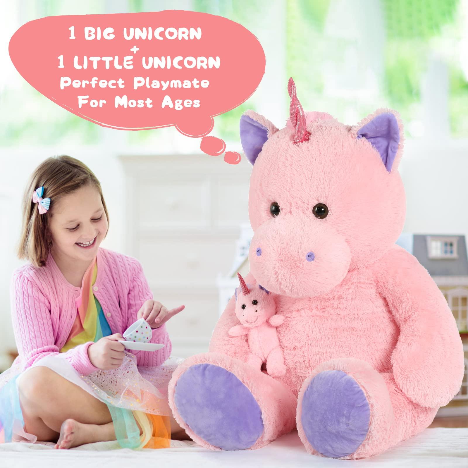 MorisMos MorisMos Giant Stuffed Unicorn 4 Foot, 51\'\' Giant Unicorn Stuffed Animal, 2-in-1 Big Stuffed Unicorn & Baby Unicorn Doll, Pink Unicorn Stuffed Animal for Girl Kid on Birthday Christmas Valentine\'s Day