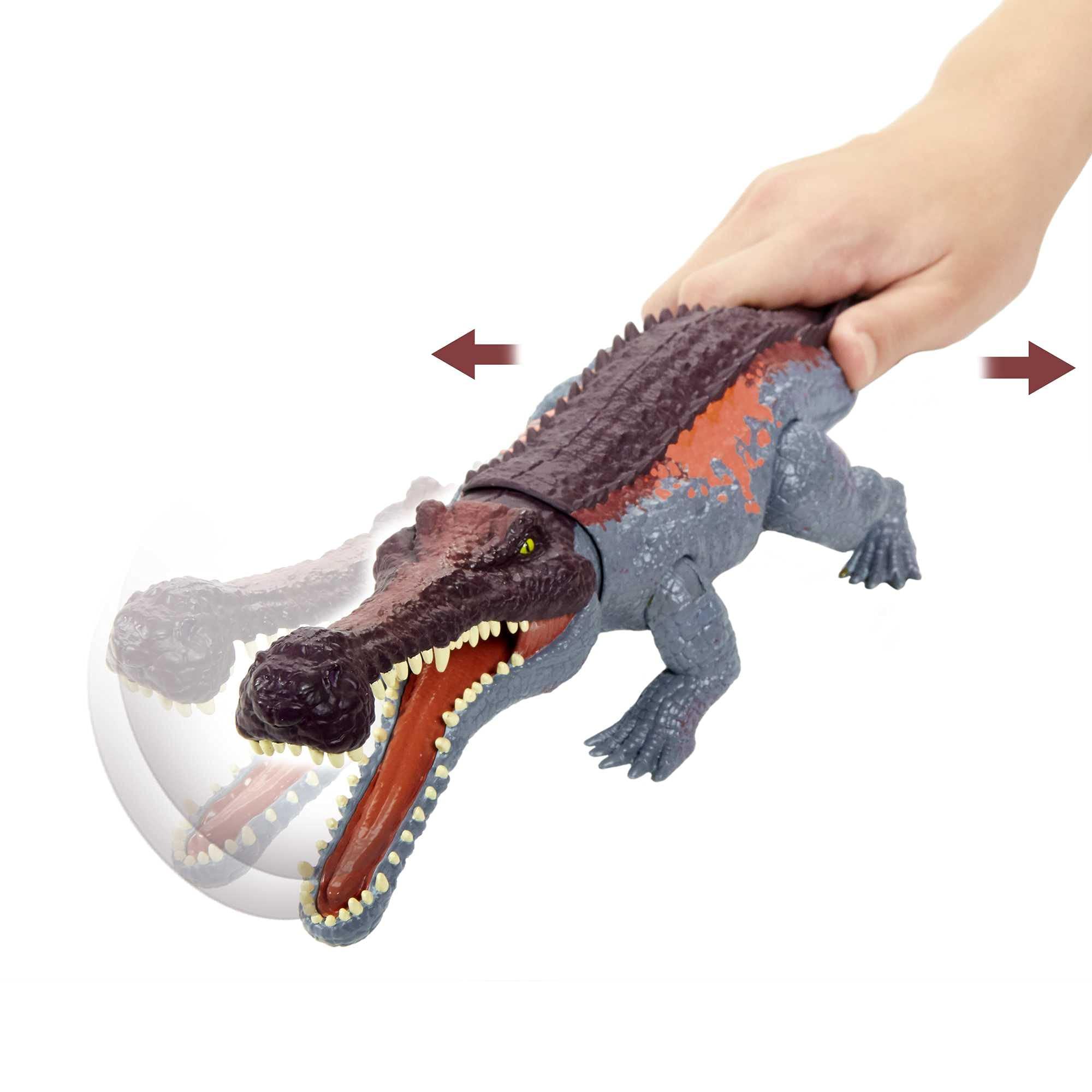 Jurassic World Toys Mattel Jurassic World Massive Biters Sarcosuchus Larger-Species Dinosaur Action Figure, Tail-Activated Strike & Chomp Action