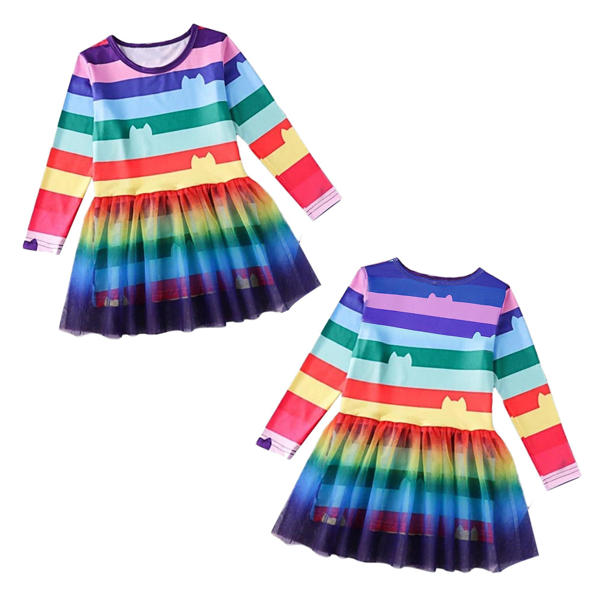 DAISYDUDS DAISYDUDS Cat Dollhouse Long sleeved mesh leggings Costume with Cat Headband, Halloween Christmas Outfits For Cutie130cm/6-7T multicolored