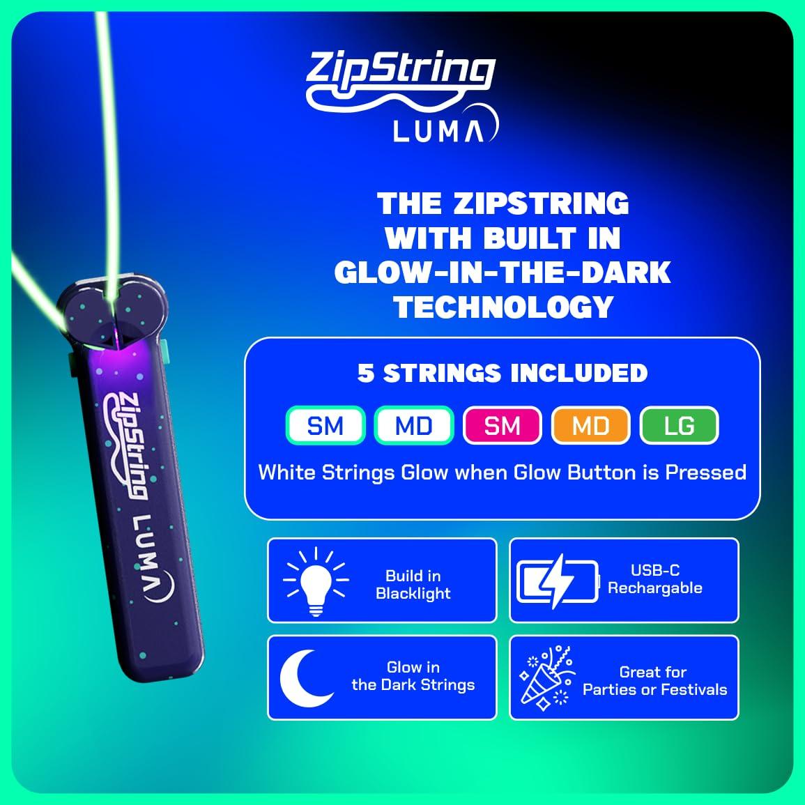 ZipString ZipString Luma - The Patented Glow-in-The-Dark Toy That Flies a Loop of String, Creates Endless Shapes and Tricks Built-in LED for Glowing Fun. Perfect STEM Gift for Kids & Adults. Wonderment Awaits