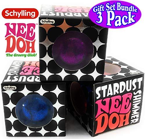 Nee-Doh Nee-Doh Schylling Stardust Shimmer Groovy Glob! Squishy, Squeezy, Stretchy Stress Balls Blue, Red & Purple Complete Gift Set Party Bundle - 3 Pack