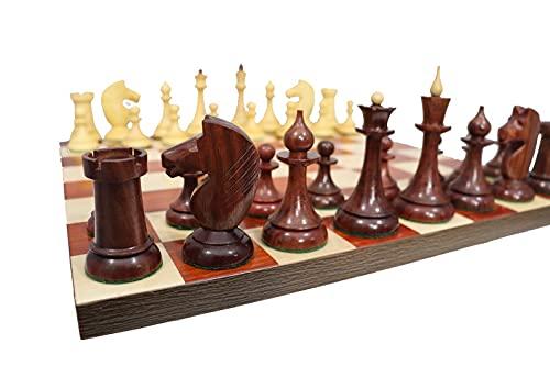 Generic 1950\'s Soviet Latvian Reproduced Weighted Chess Set in Crimson Golden Rosewood | Russian USSR Weighted Chess Pieces | King 4.0\"