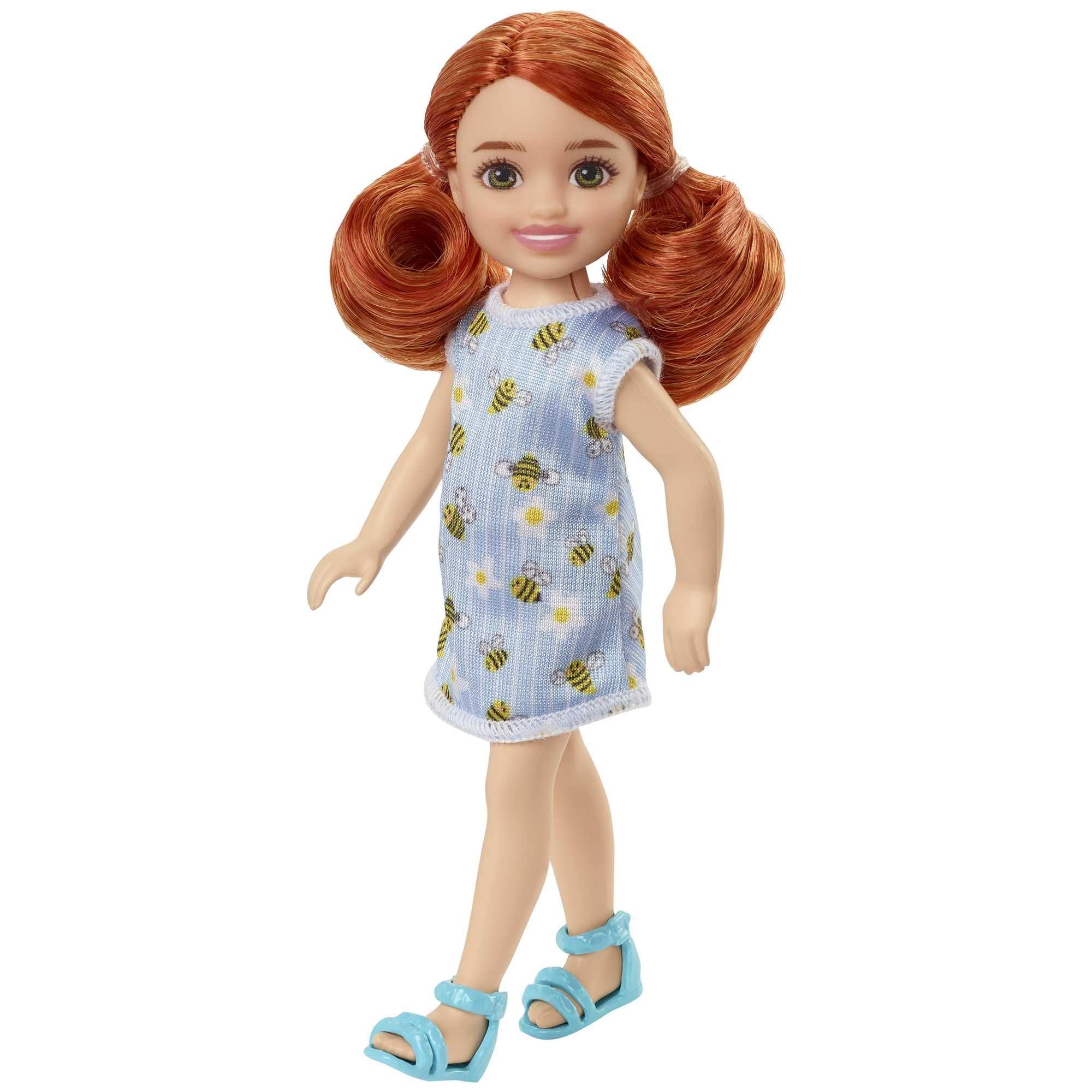 Barbie Chelsea Doll Red Hair Wearing Bumblebee Flower Print Dress and Blue Sandals Toy for Kids Ages 3 Years Old Up