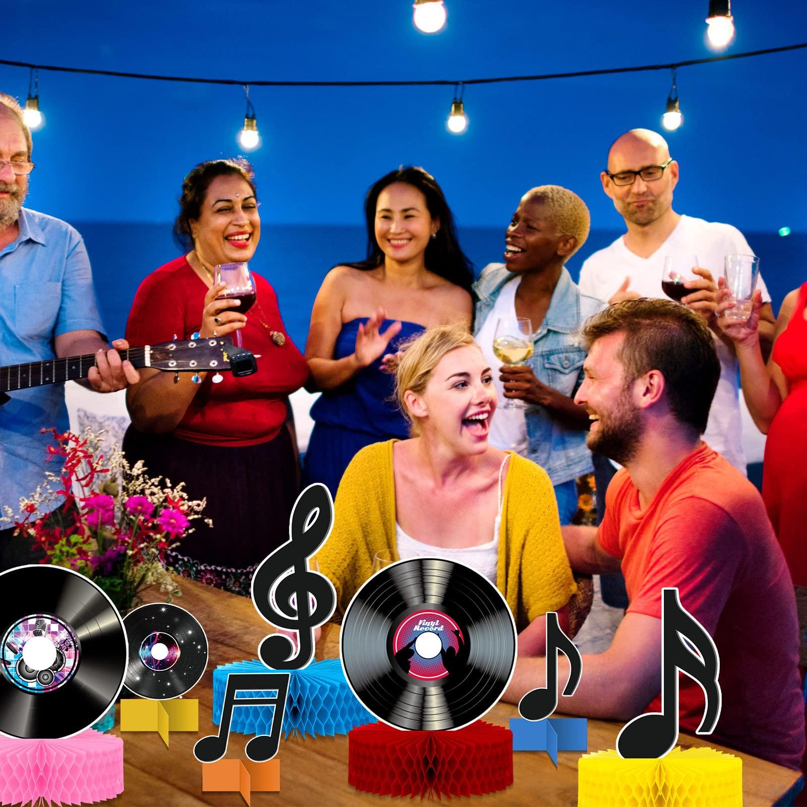 Eaasty 12 Pcs Vinyl Record Honeycomb Centerpieces 1950\'s Party Decorations Rock and Roll Music Party Supplies Record Retro Table Decor Record Note Room Decor Sign for 50s Theme Music Party Supplies Favors