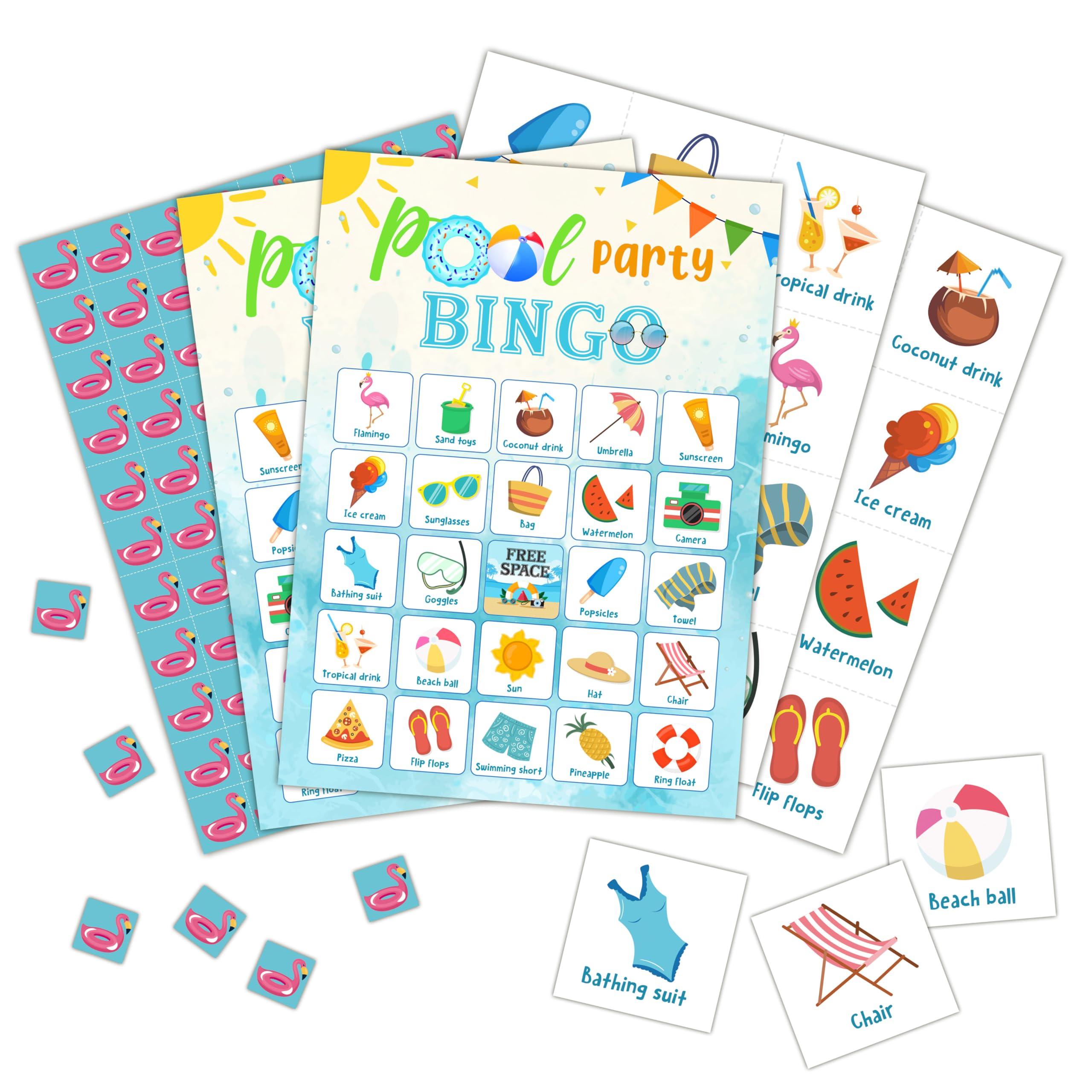 Foosproea Foosproea Pool Party Bingo Cards, Summer Bingo Games for 24 Players, Pool Party Games for Family Friends Large Group Activities, Pool Party Favors Supplies Decorations(21)