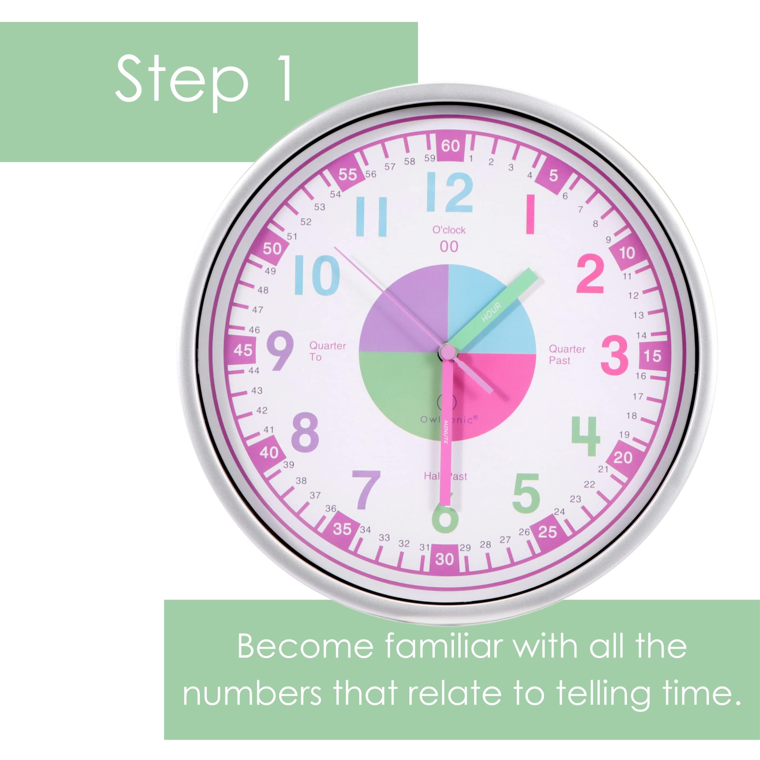 OWLCONIC OWLCONIC Telling Time Teaching Clock - Bundled with Kids Watch. Learn to Tell Time Resources. Pink
