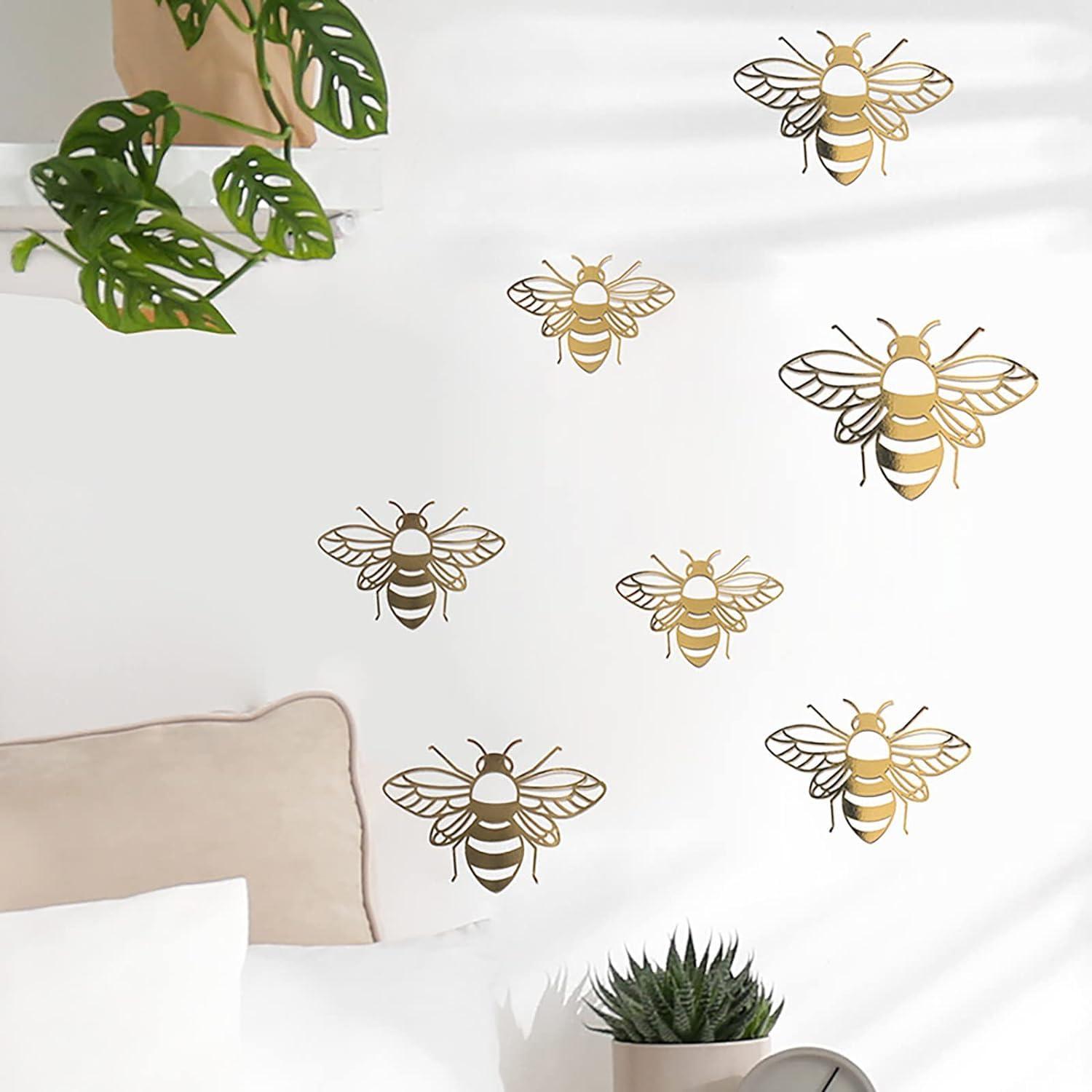 YuanHolumid Bee Wall Decals Honey Bee Wall Decor Bee Wall Stickers Gold Honey Bee Decals,Honeycomb Wall Decals,Removable DIY Bee Decoration Decals for Kids Bedroom Living Room Nursery Wall Stickers and Murals